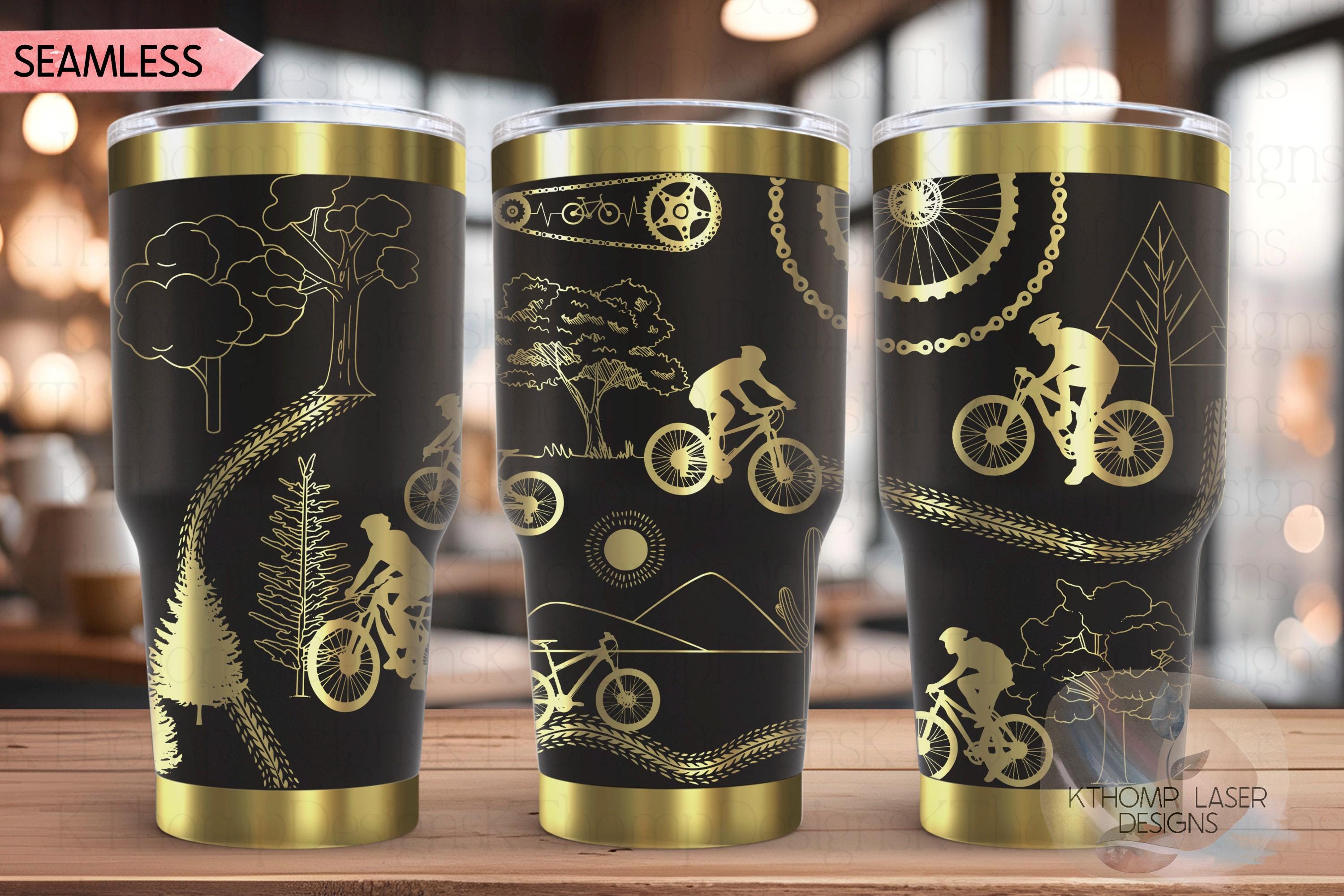 Cycling Mountain Biking Tumbler Wrap SVG | 20oz and 30oz Laser Engraving File | Rotary Ready Digital Design | Hobby Travel SVG