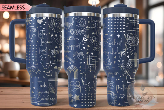 School Psychologist Tumbler Wrap SVG | 40oz Laser Engraving File | Rotary Ready Digital Design | Career Gift SVG