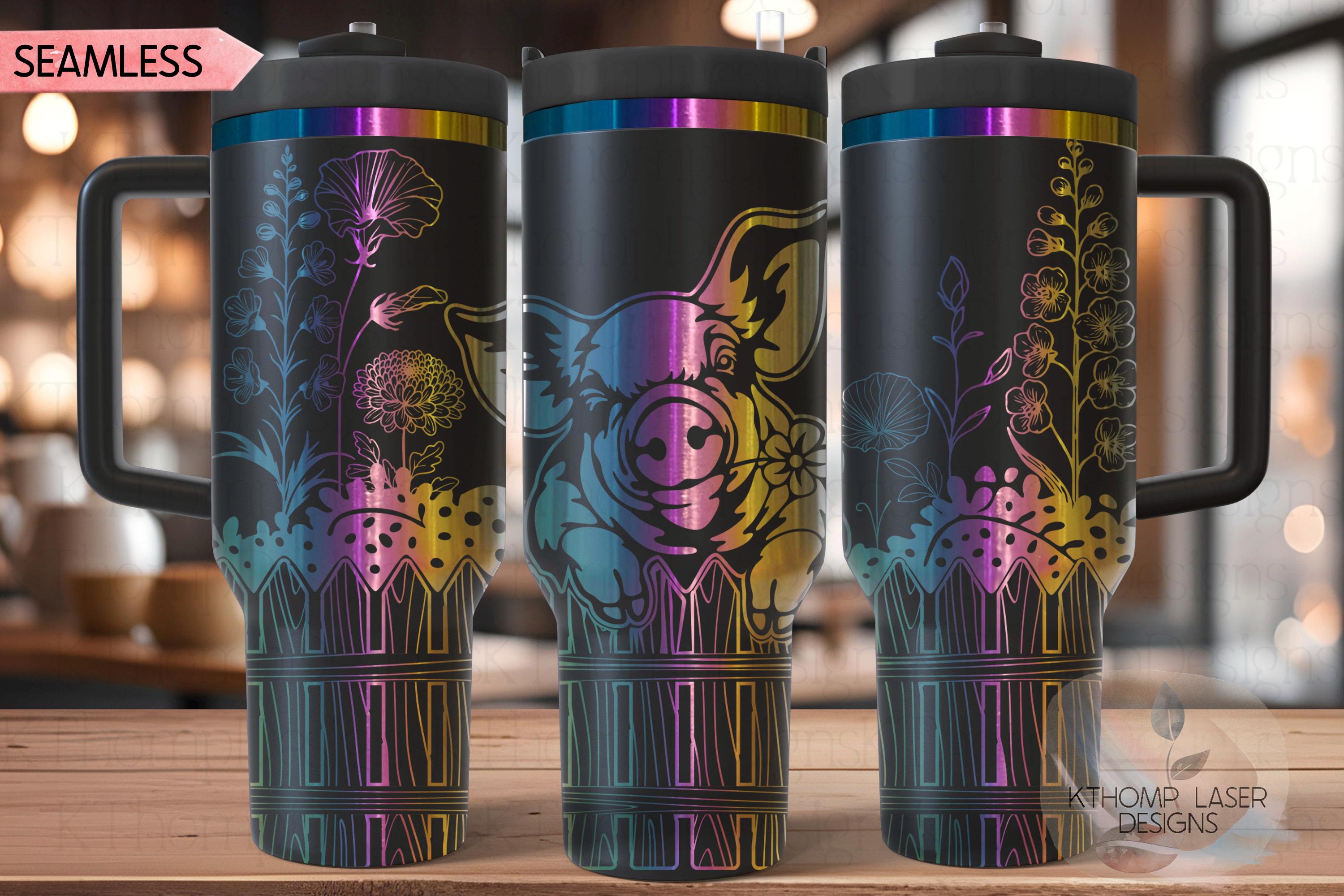 Peeking Floral Pig Tumbler Wrap SVG | 40oz Laser Engraving File | Rotary Ready Digital Design | Western Farm SVG