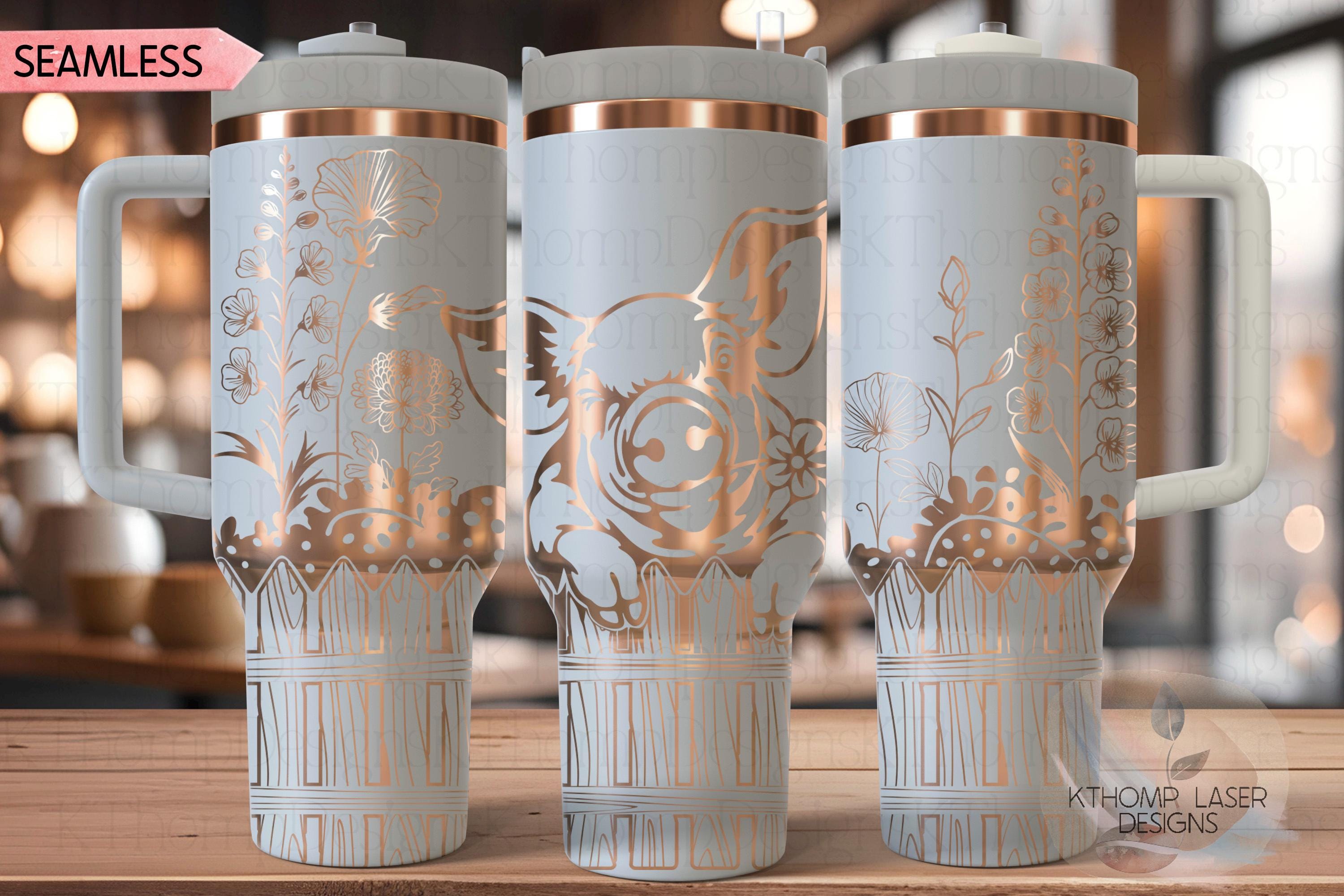 Peeking Floral Pig Tumbler Wrap SVG | 40oz Laser Engraving File | Rotary Ready Digital Design | Western Farm SVG