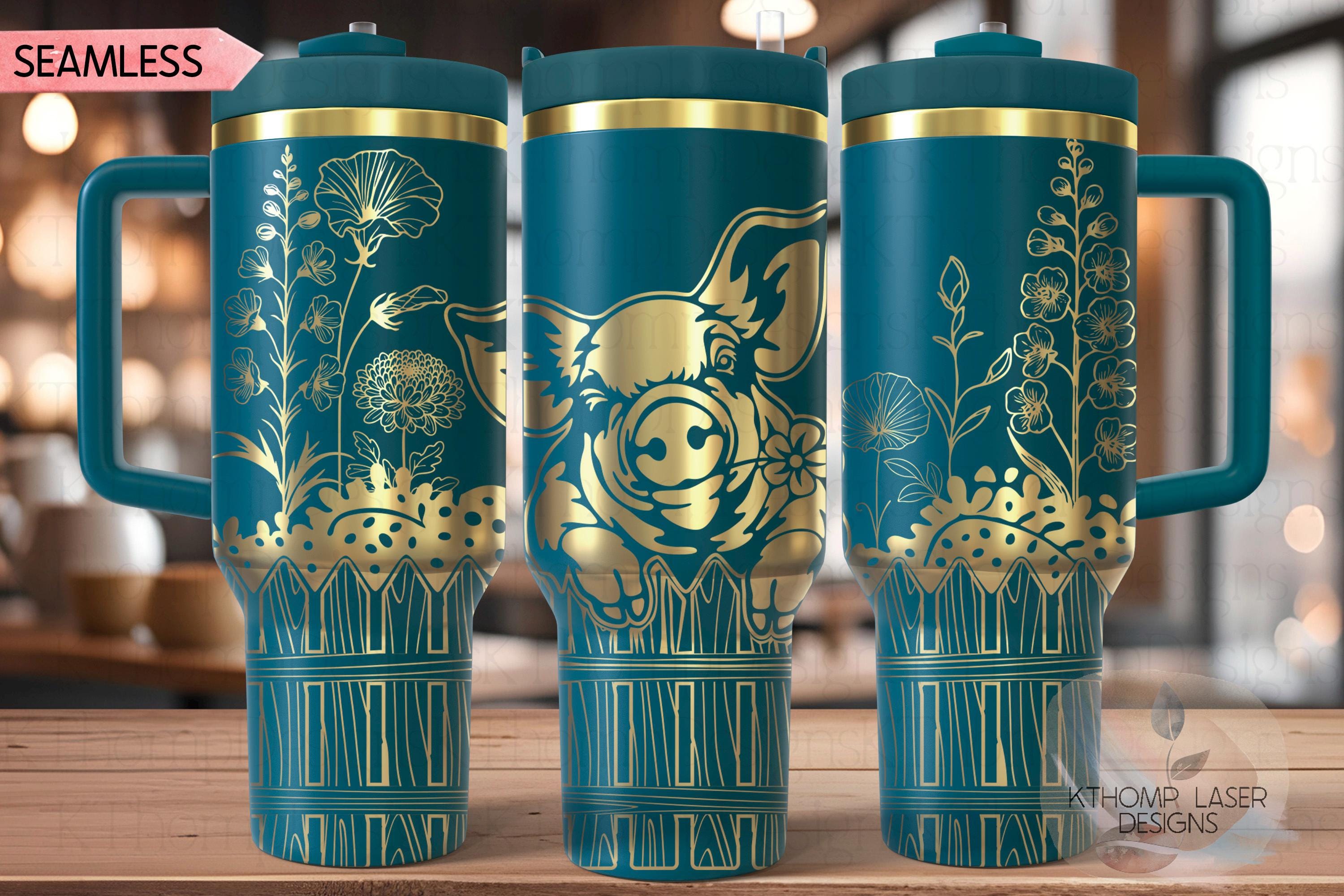 Peeking Floral Pig Tumbler Wrap SVG | 40oz Laser Engraving File | Rotary Ready Digital Design | Western Farm SVG