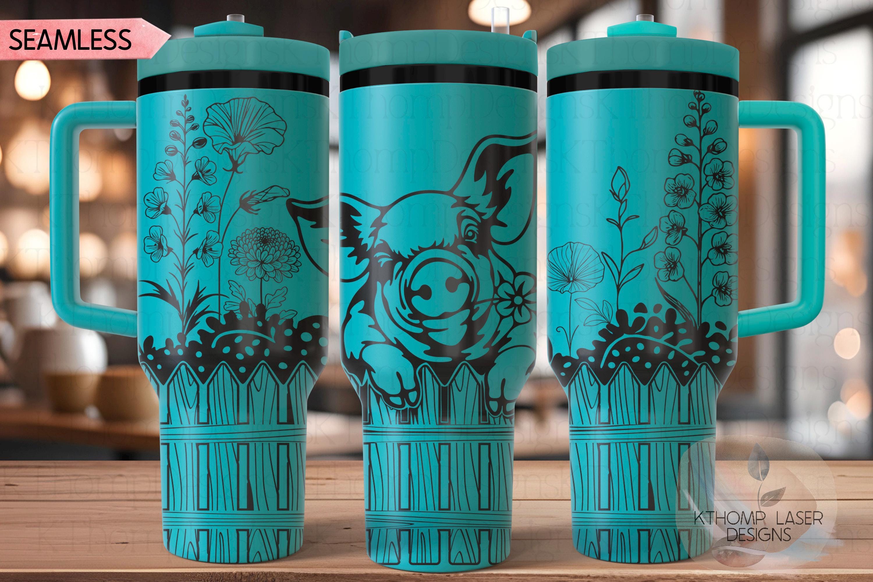 Peeking Floral Pig Tumbler Wrap SVG | 40oz Laser Engraving File | Rotary Ready Digital Design | Western Farm SVG