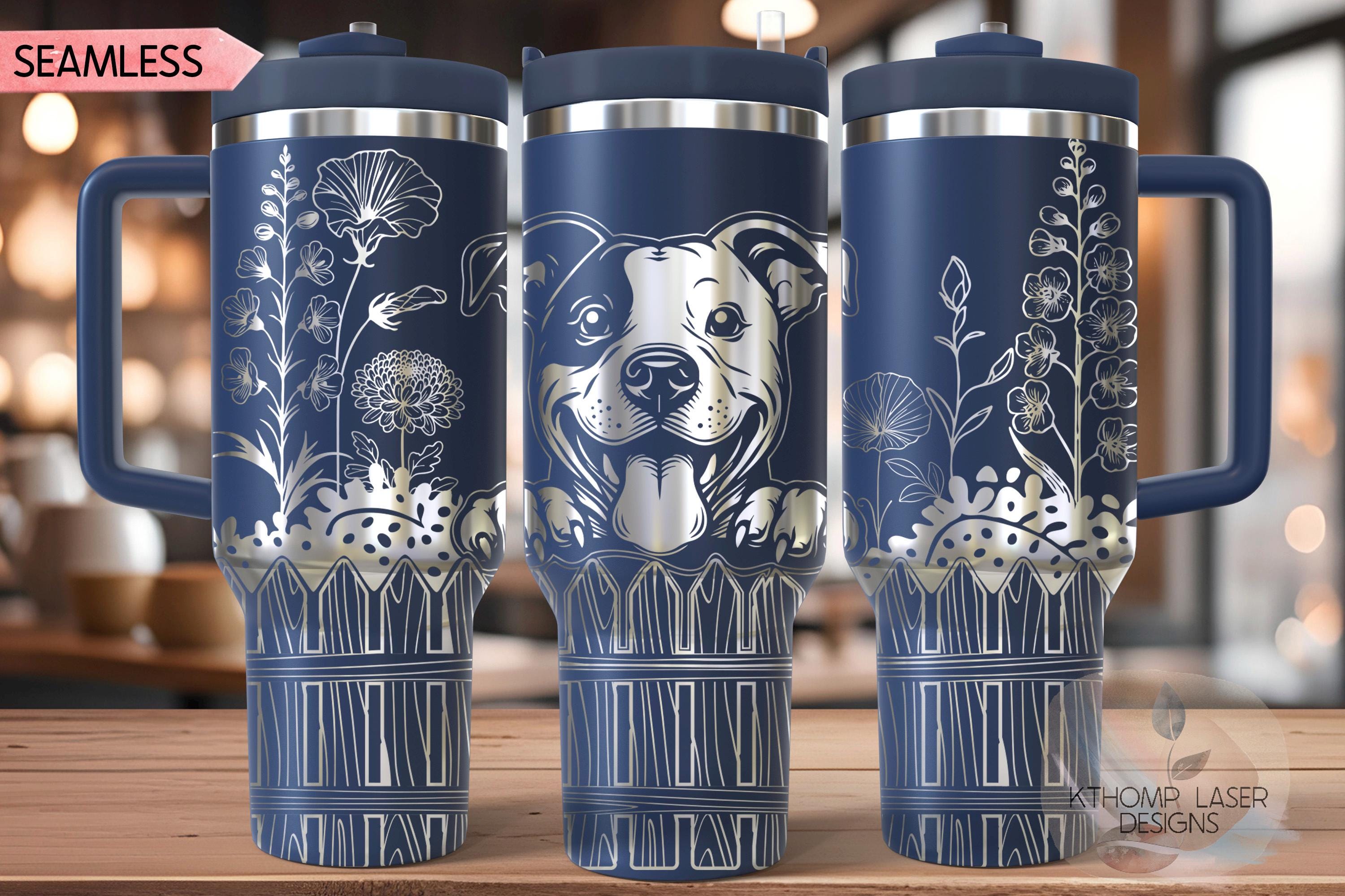 Peeking American Pit Bull Tumbler Wrap SVG | 40oz Laser Engraving File | Rotary Ready Digital Design | Pet Lover Gift
