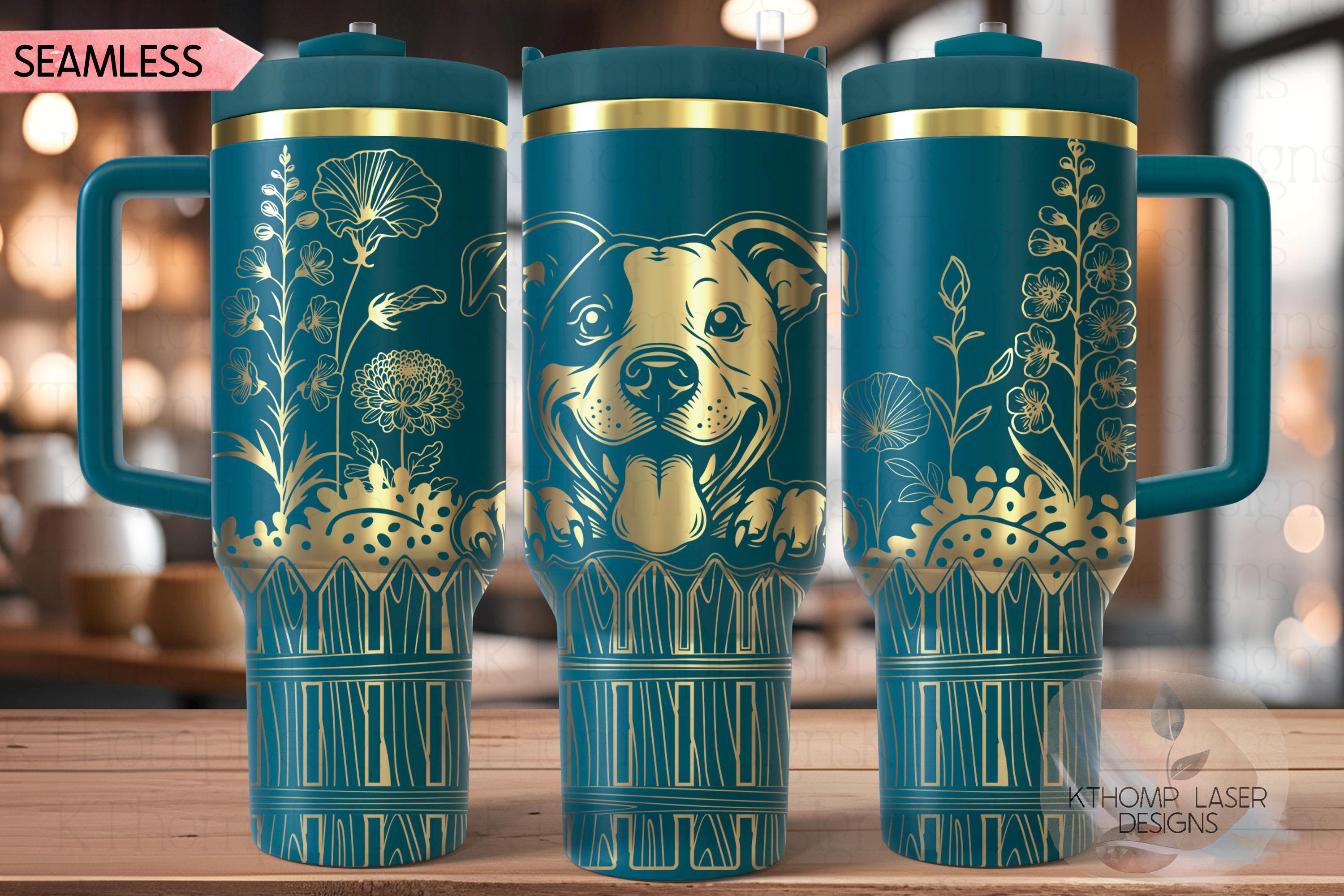 Peeking American Pit Bull Tumbler Wrap SVG | 40oz Laser Engraving File | Rotary Ready Digital Design | Pet Lover Gift