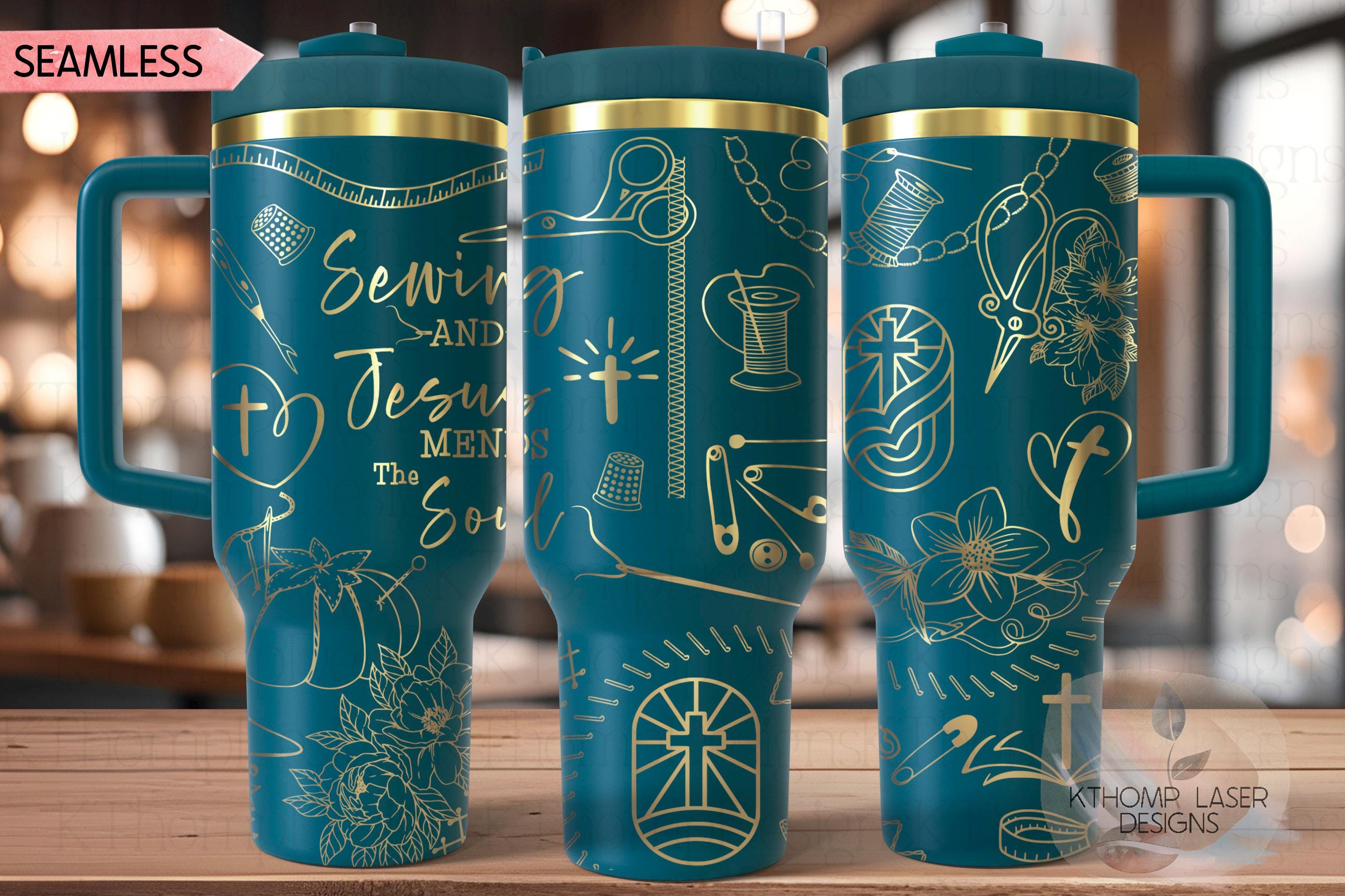 Sewing & Jesus Mends The Soul Tumbler Wrap SVG | 40oz Laser Engraving File | Rotary Ready Digital Design | Support Awareness SVG