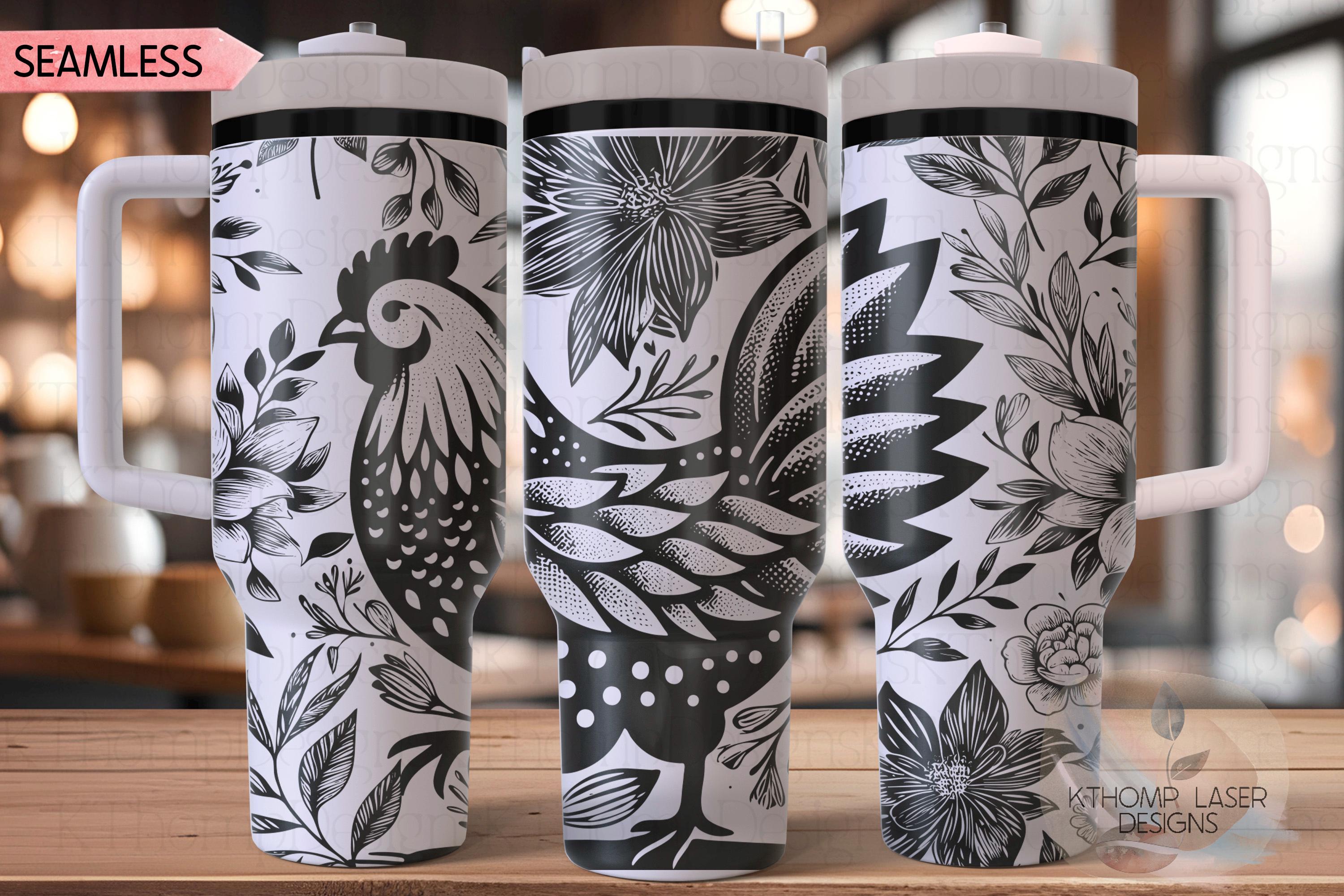 Floral Chicken Tumbler Wrap SVG | 40oz Laser Engraving File | Rotary Ready Digital Design | Western Farm SVG