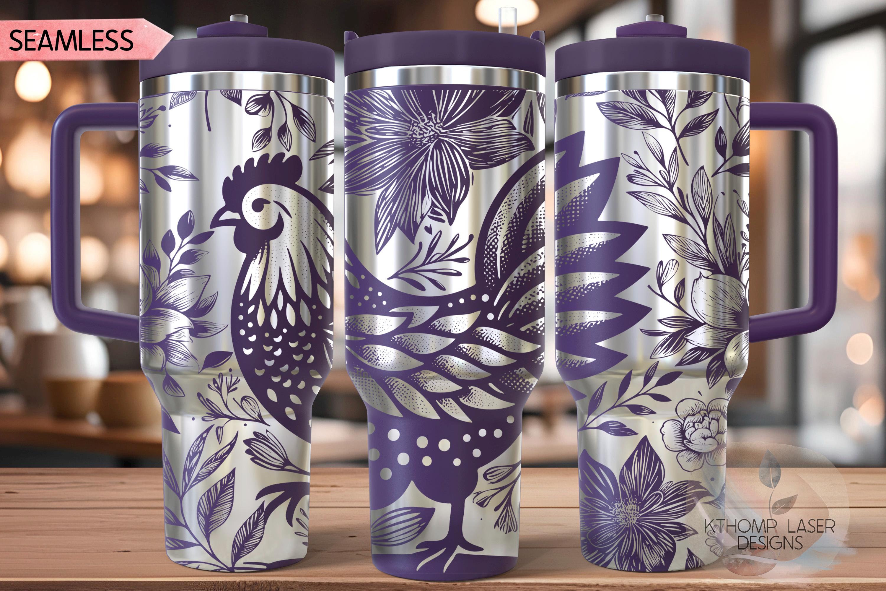 Floral Chicken Tumbler Wrap SVG | 40oz Laser Engraving File | Rotary Ready Digital Design | Western Farm SVG