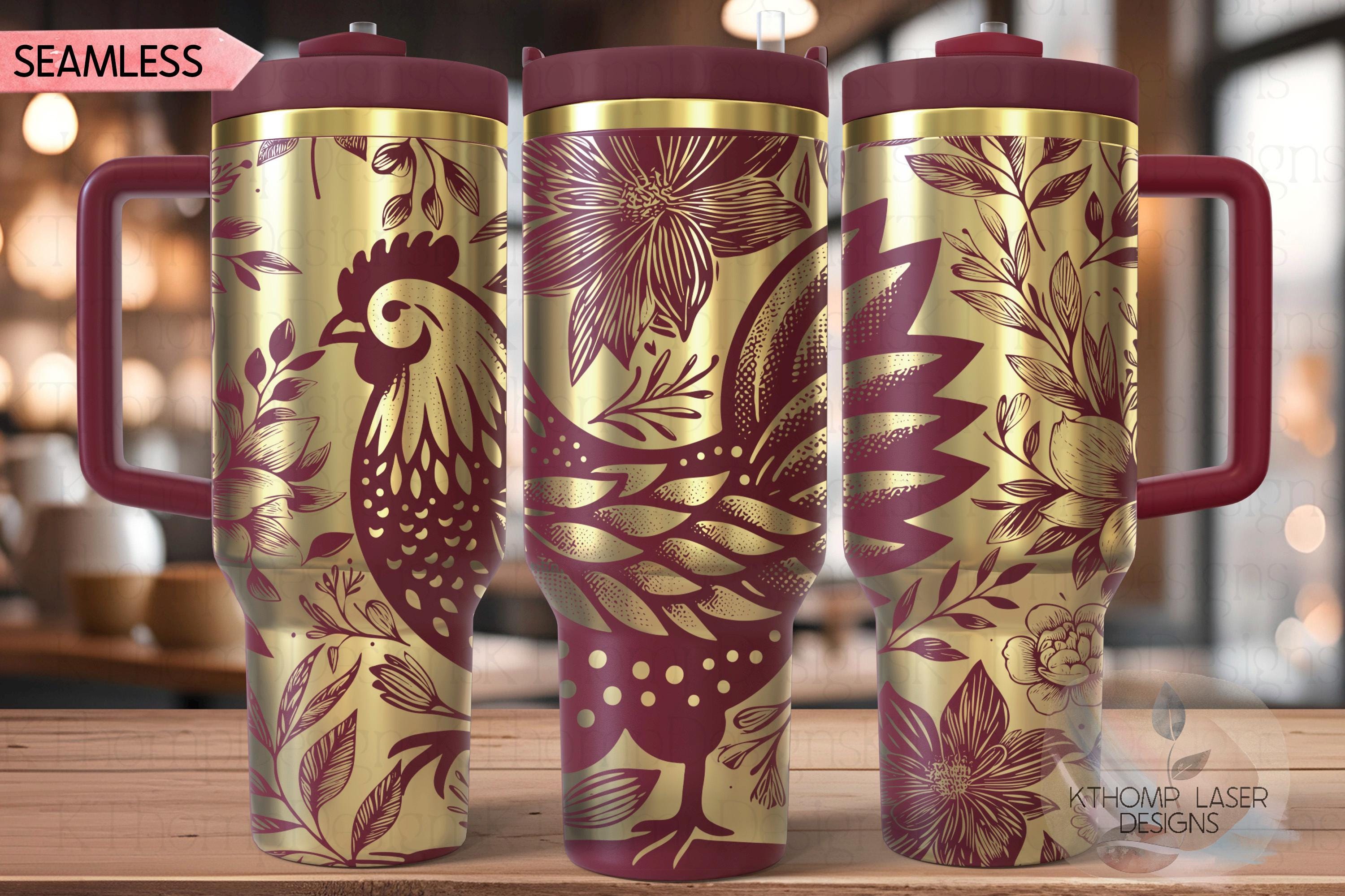 Floral Chicken Tumbler Wrap SVG | 40oz Laser Engraving File | Rotary Ready Digital Design | Western Farm SVG