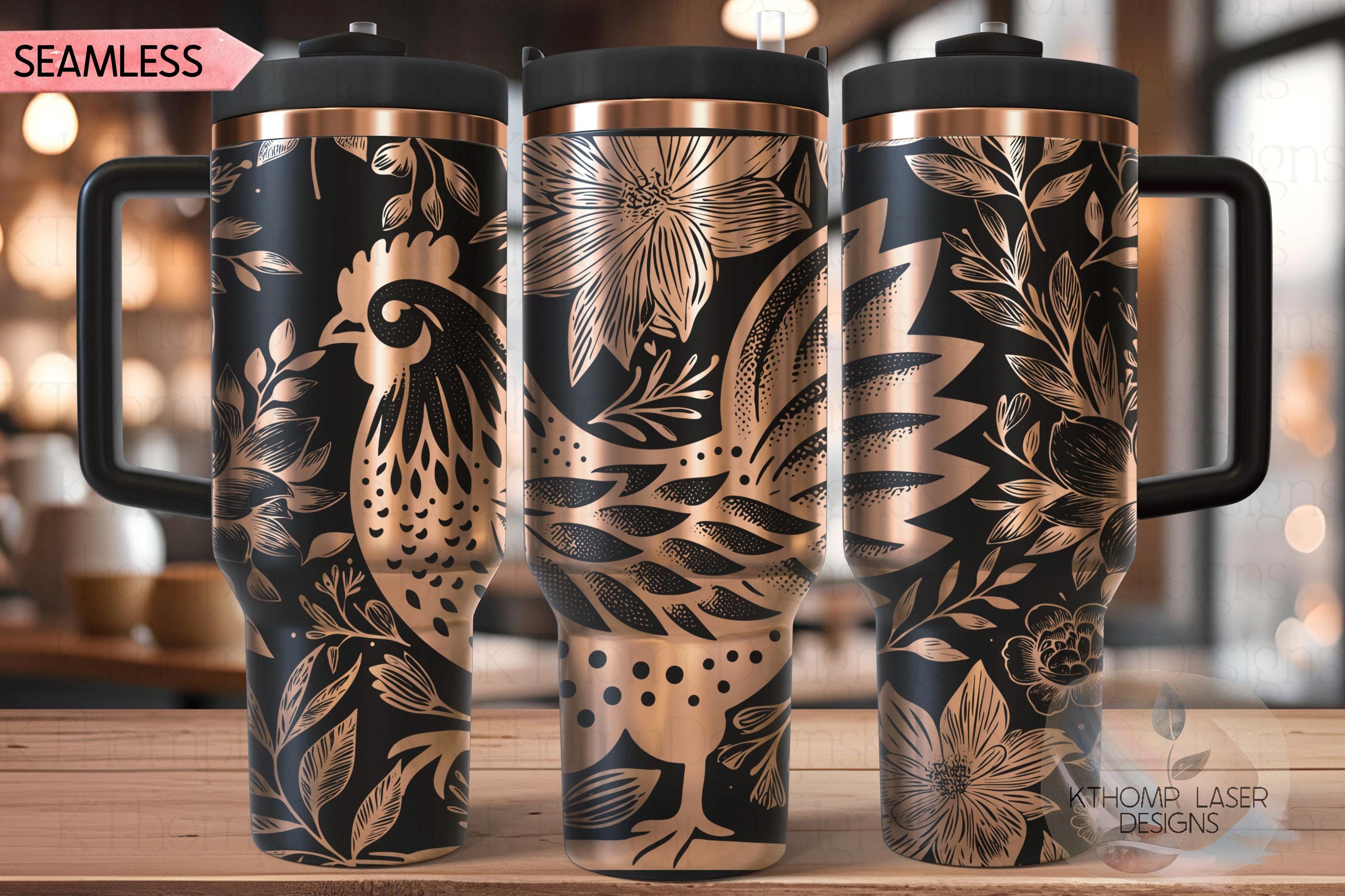 Floral Chicken Tumbler Wrap SVG | 40oz Laser Engraving File | Rotary Ready Digital Design | Western Farm SVG