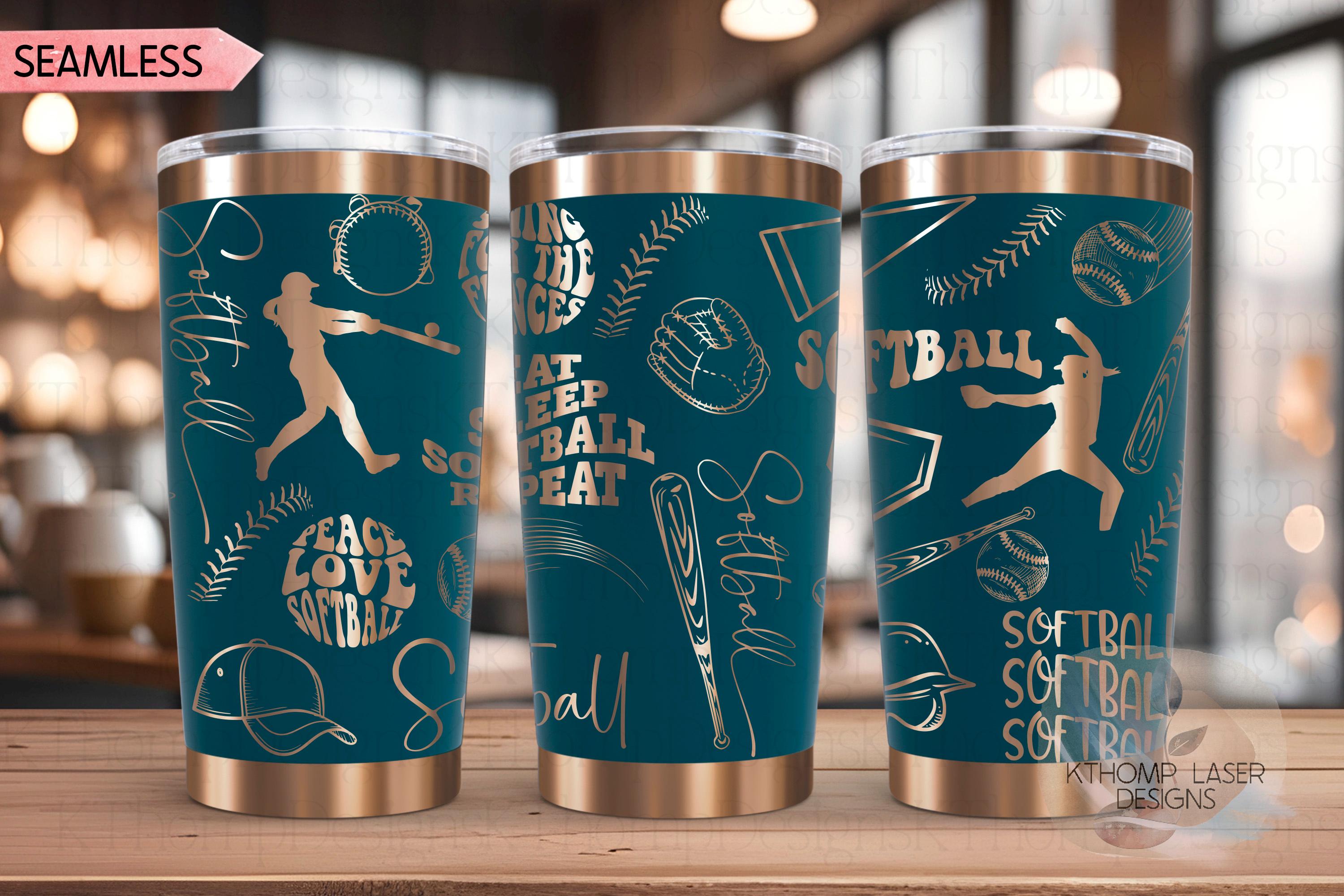 Softball Sports Tumbler Wrap SVG | 20oz and 30oz Laser Engraving File | Rotary Ready Digital Design | Sports Fan SVG