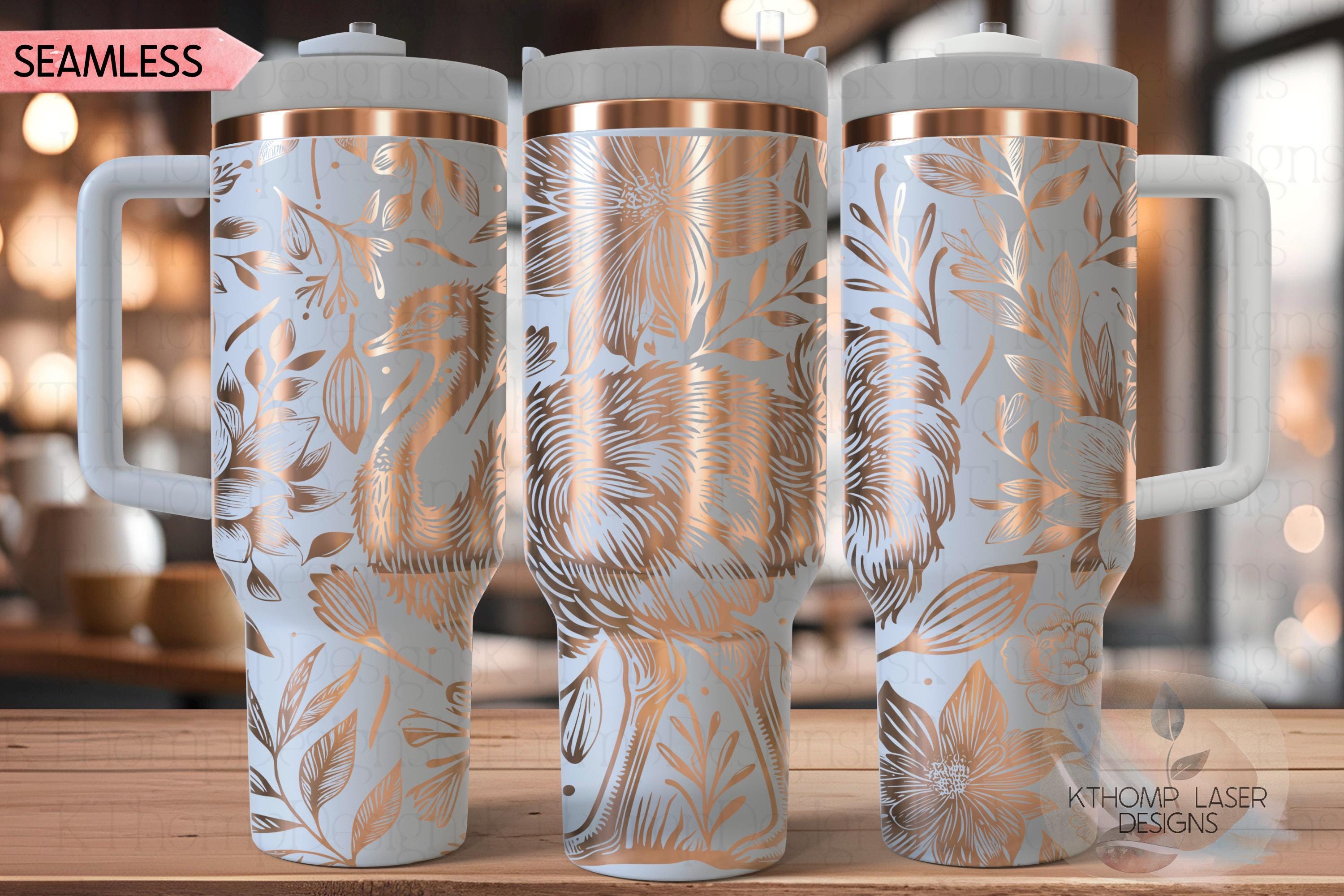 Floral Ostrich Tumbler Wrap SVG | 40oz Laser Engraving File | Rotary Ready Digital Design | Western Farm SVG