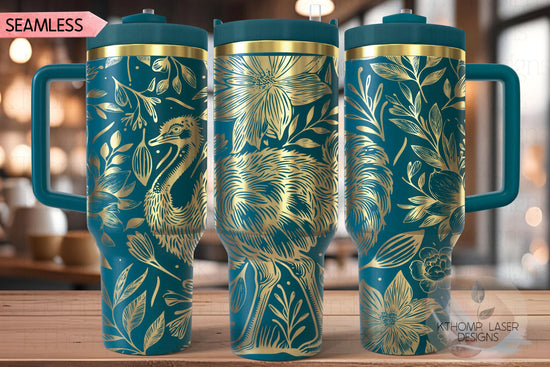 Floral Ostrich Tumbler Wrap SVG | 40oz Laser Engraving File | Rotary Ready Digital Design | Western Farm SVG