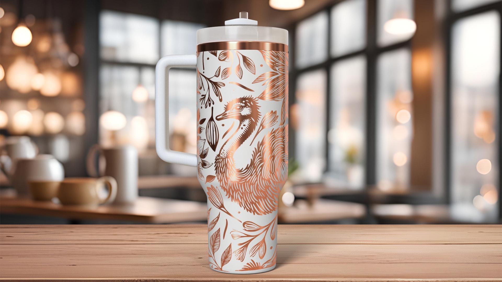 Floral Ostrich Tumbler Wrap SVG | 40oz Laser Engraving File | Rotary Ready Digital Design | Western Farm SVG
