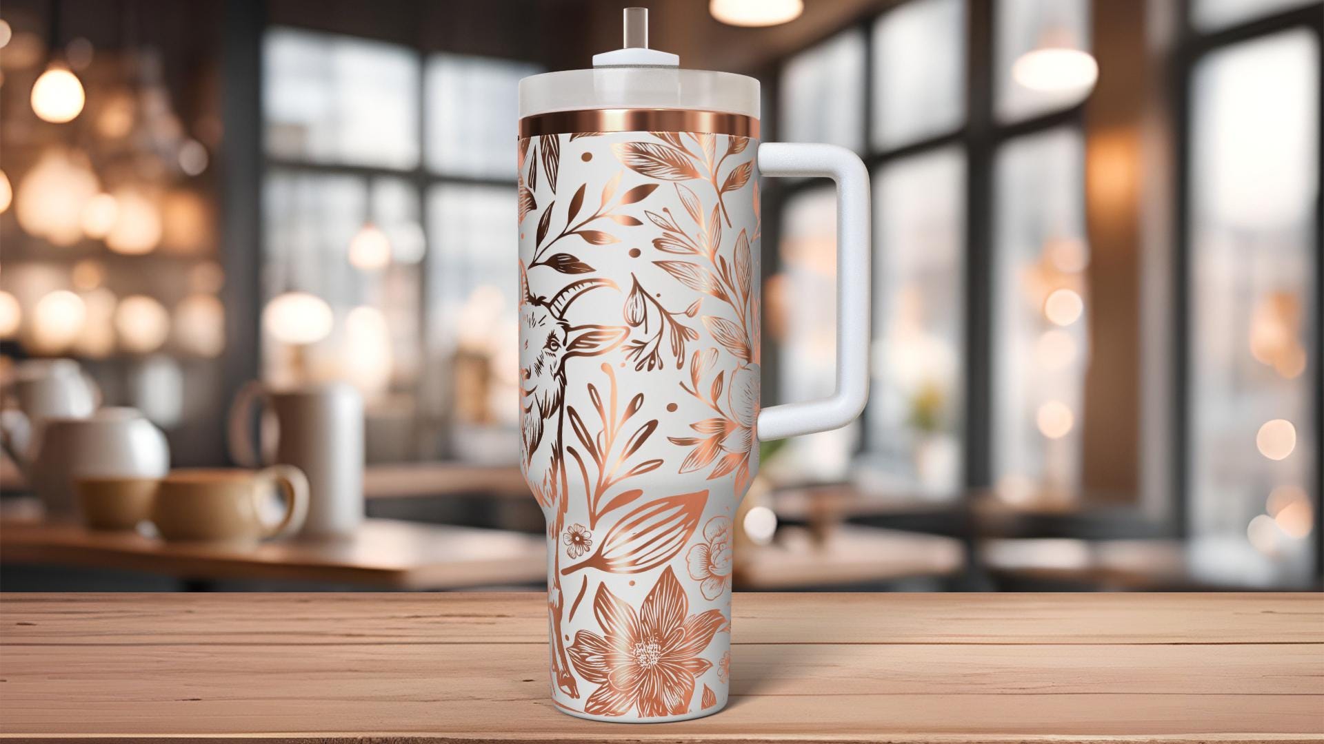 Floral Goat Tumbler Wrap SVG | 40oz Laser Engraving File | Rotary Ready Digital Design | Western Farm SVG