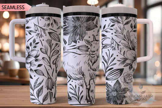 Floral Goat Tumbler Wrap SVG | 40oz Laser Engraving File | Rotary Ready Digital Design | Western Farm SVG