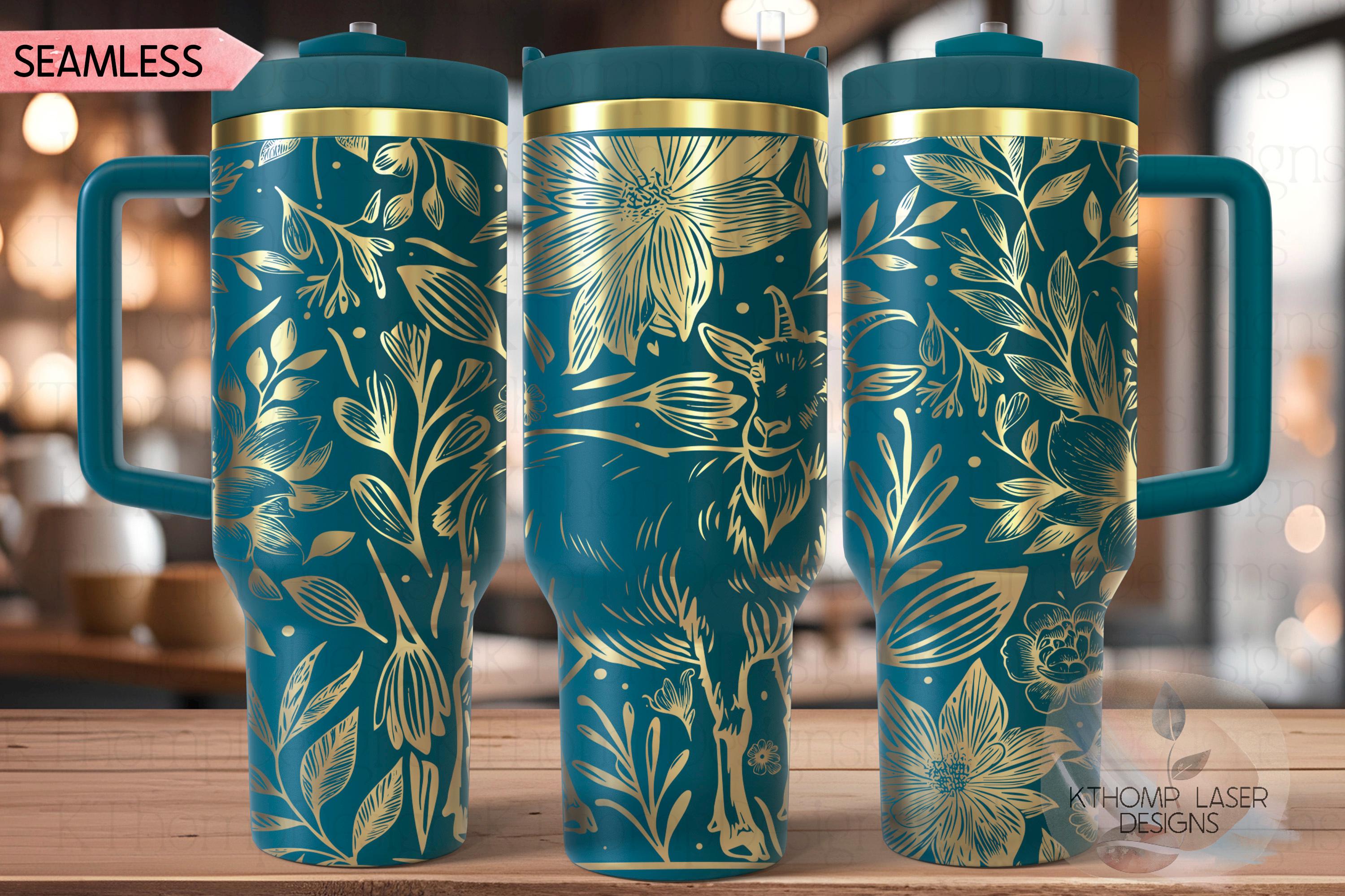 Floral Goat Tumbler Wrap SVG | 40oz Laser Engraving File | Rotary Ready Digital Design | Western Farm SVG