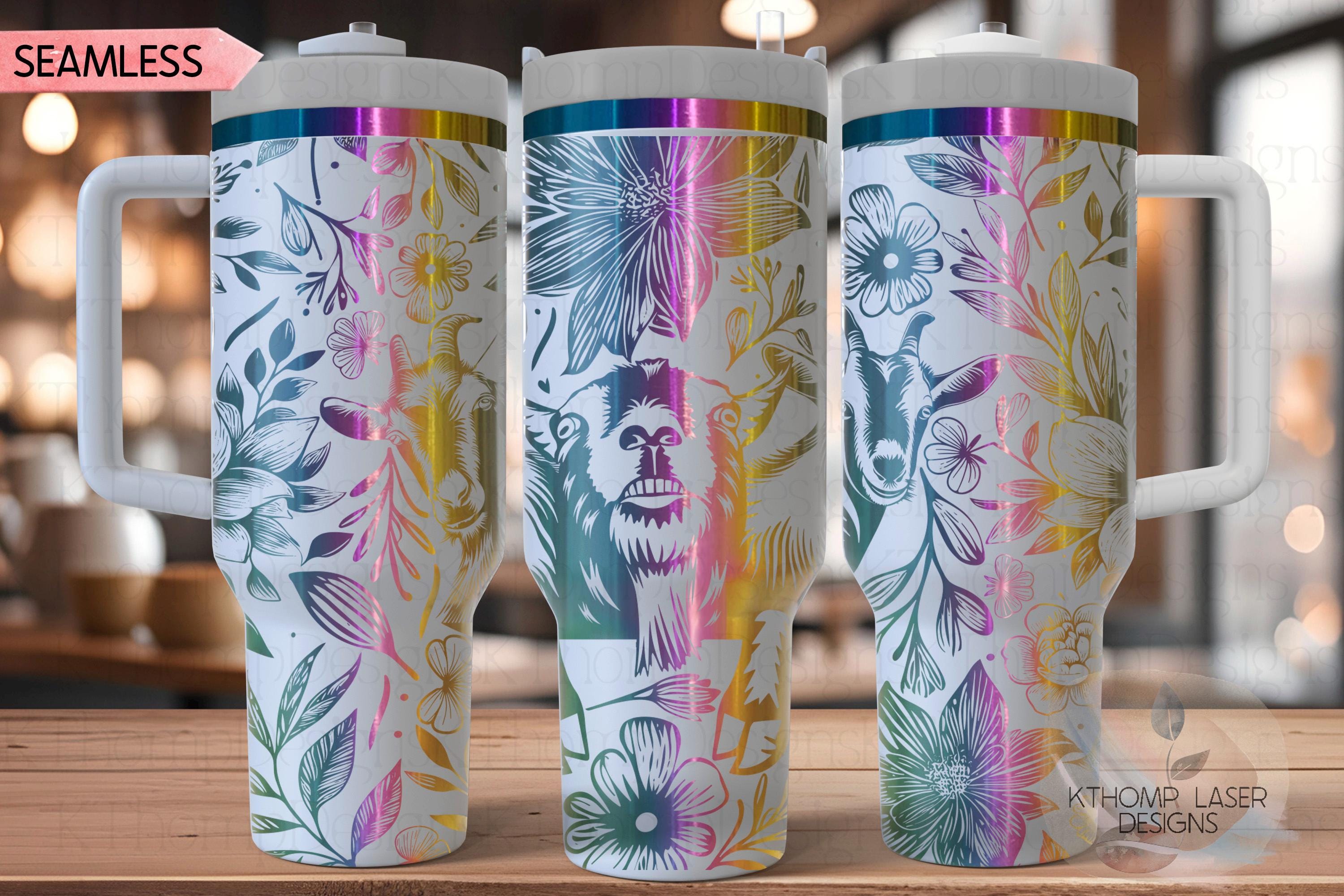Three Goats In Flowers Tumbler Wrap SVG | 40oz Laser Engraving File | Rotary Ready Digital Design | Western Farm SVG