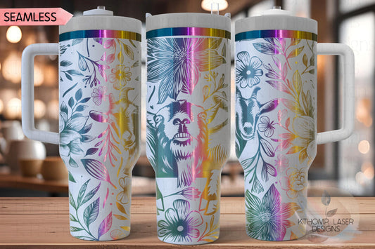 Three Goats In Flowers Tumbler Wrap SVG | 40oz Laser Engraving File | Rotary Ready Digital Design | Western Farm SVG