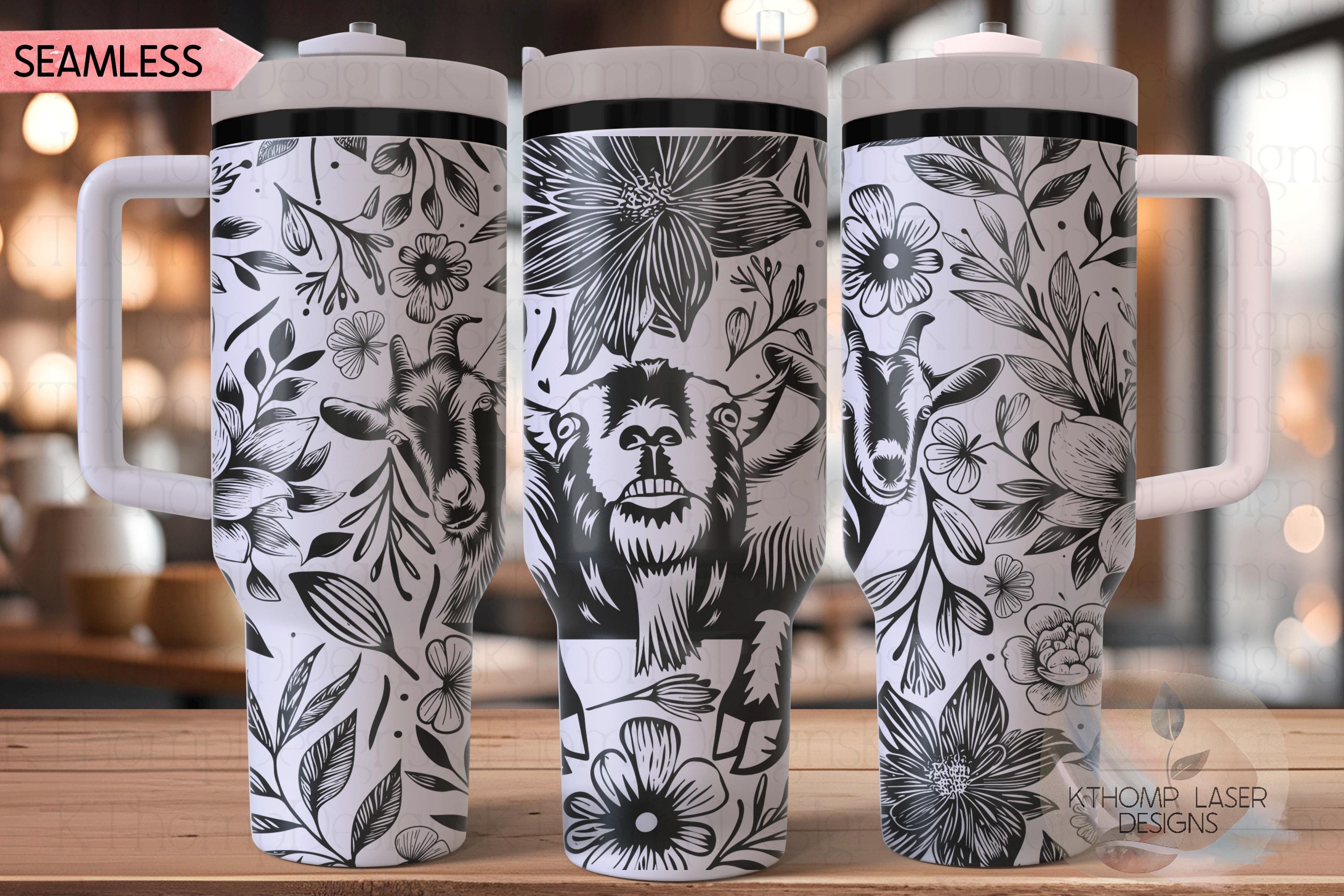 Three Goats In Flowers Tumbler Wrap SVG | 40oz Laser Engraving File | Rotary Ready Digital Design | Western Farm SVG