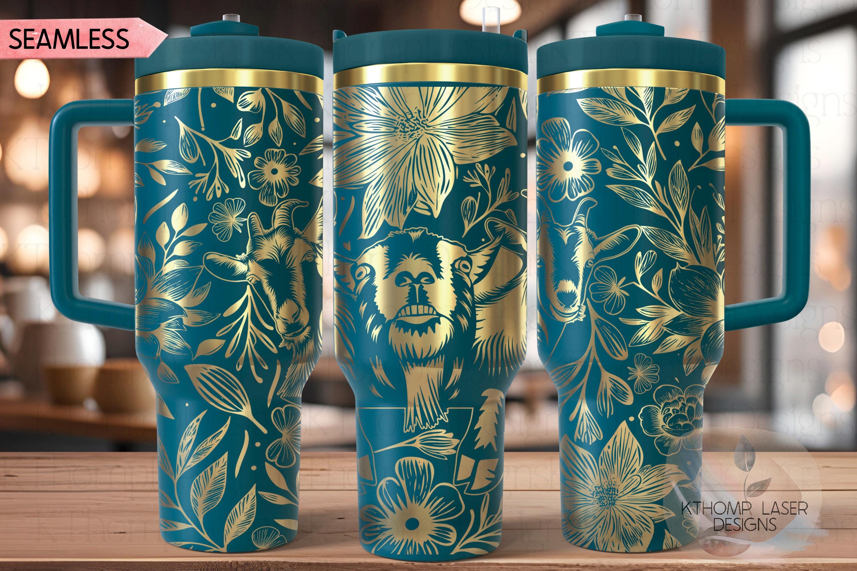 Three Goats In Flowers Tumbler Wrap SVG | 40oz Laser Engraving File | Rotary Ready Digital Design | Western Farm SVG