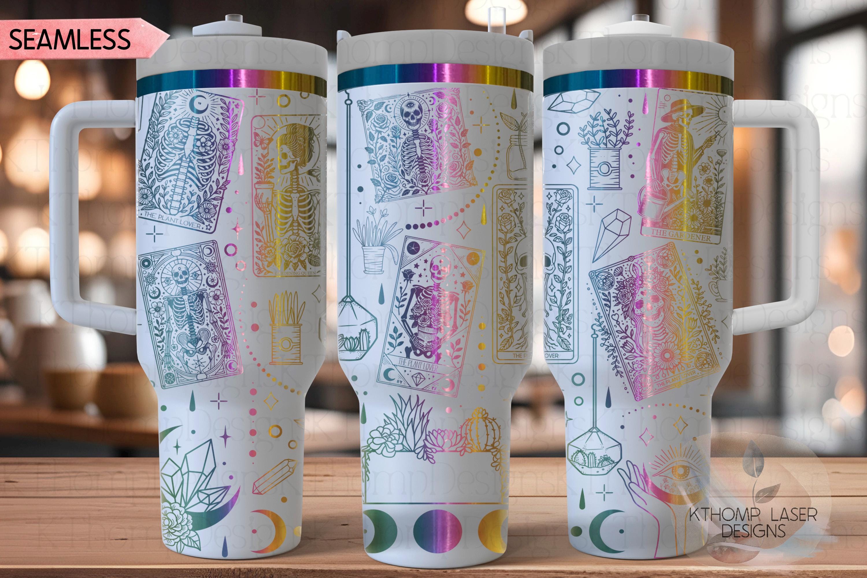 Plant Lover Tarot Cards Tumbler Wrap SVG | 40oz Laser Engraving File | Rotary Ready Digital Design | Zodiac Boho SVG