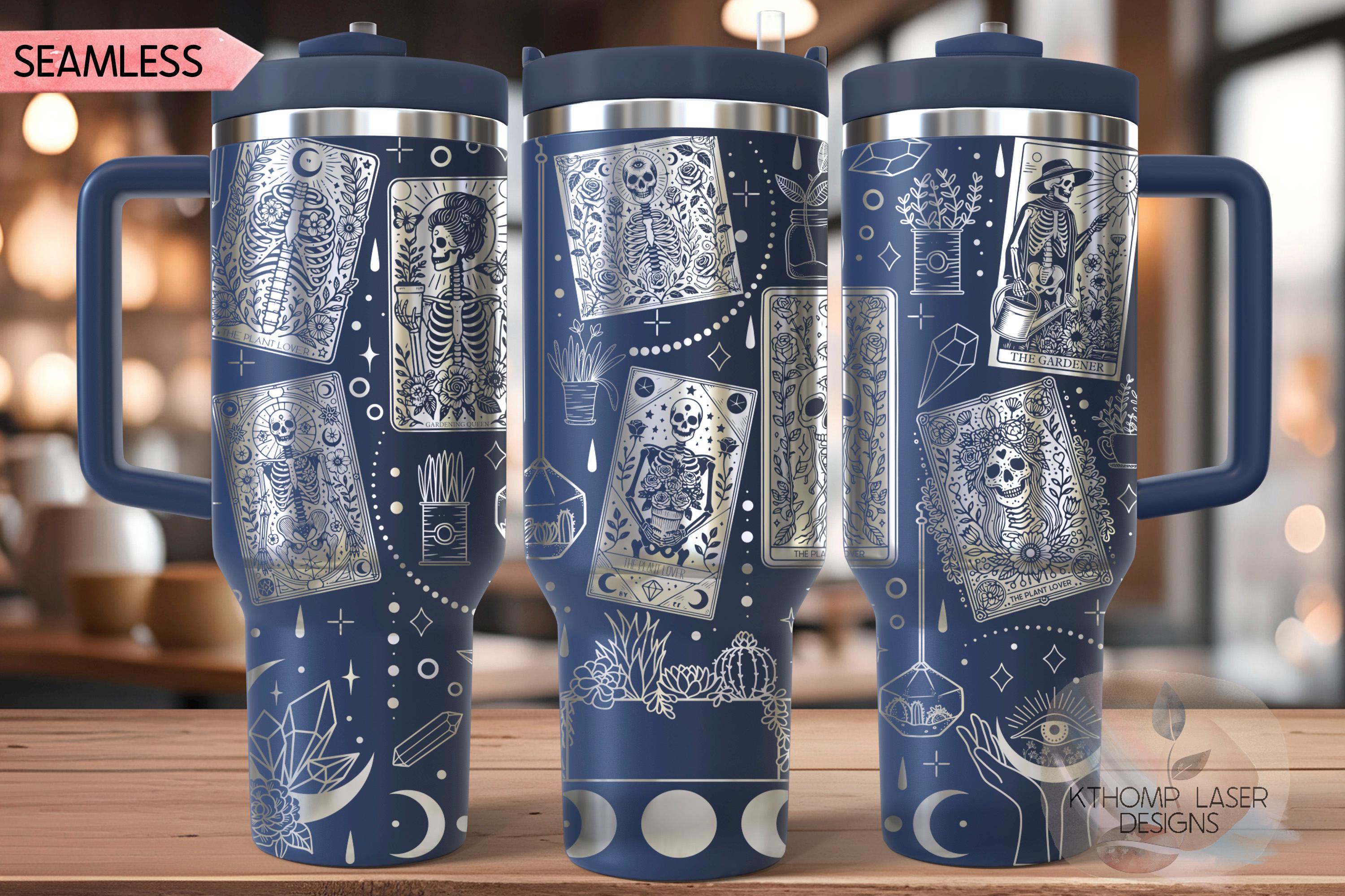 Plant Lover Tarot Cards Tumbler Wrap SVG | 40oz Laser Engraving File | Rotary Ready Digital Design | Zodiac Boho SVG