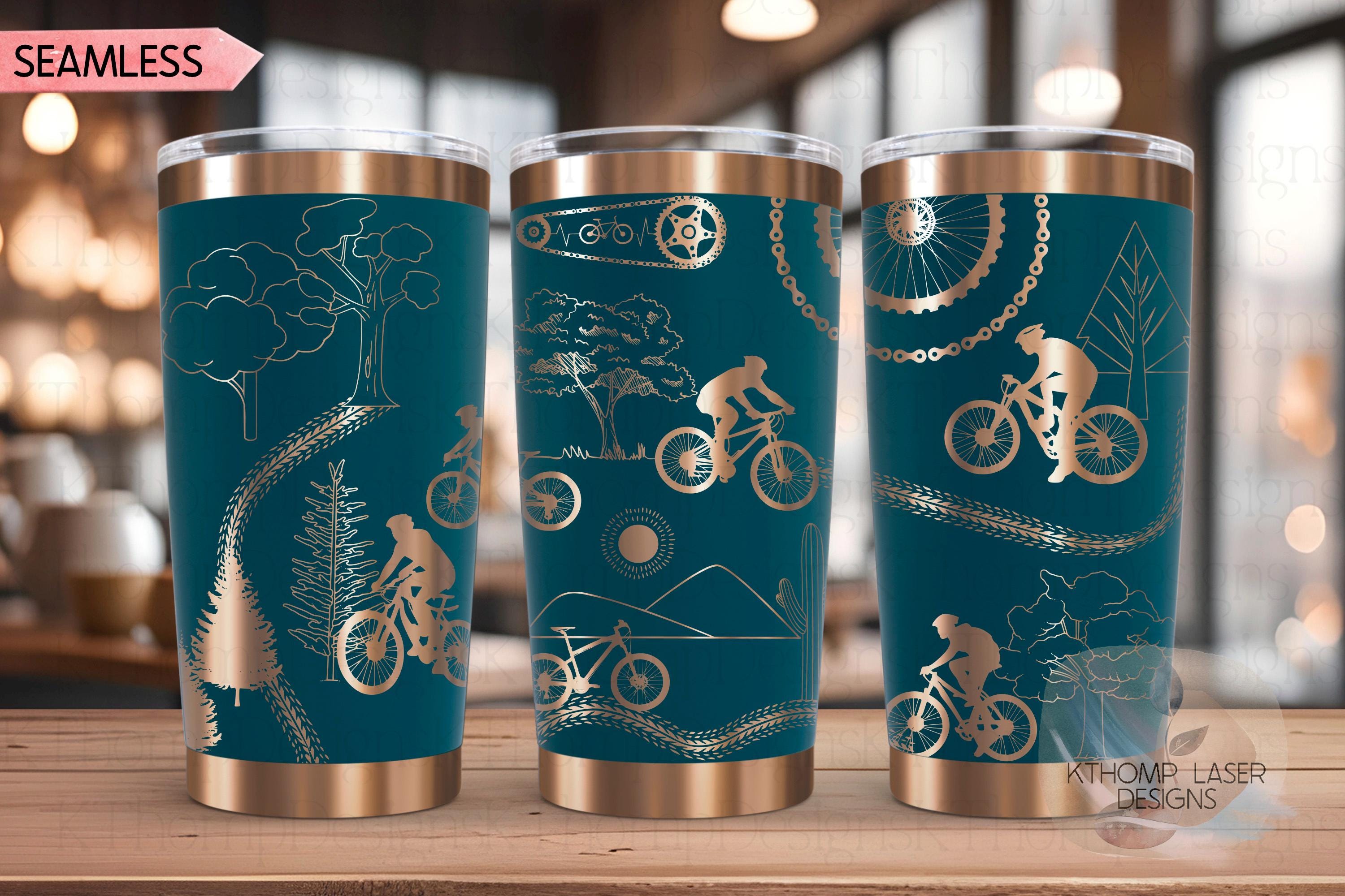 Cycling Mountain Biking Tumbler Wrap SVG | 20oz and 30oz Laser Engraving File | Rotary Ready Digital Design | Hobby Travel SVG