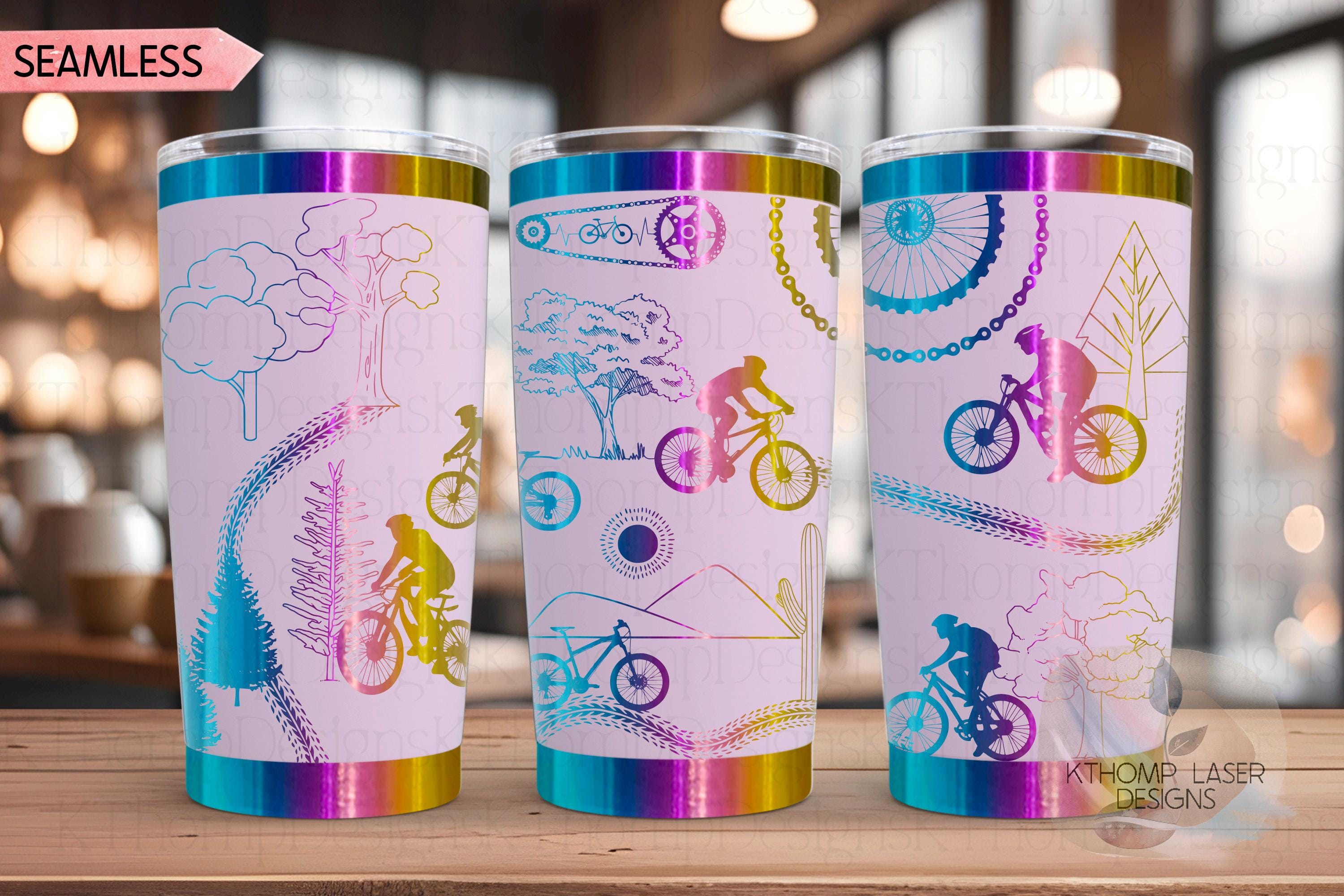 Cycling Mountain Biking Tumbler Wrap SVG | 20oz and 30oz Laser Engraving File | Rotary Ready Digital Design | Hobby Travel SVG
