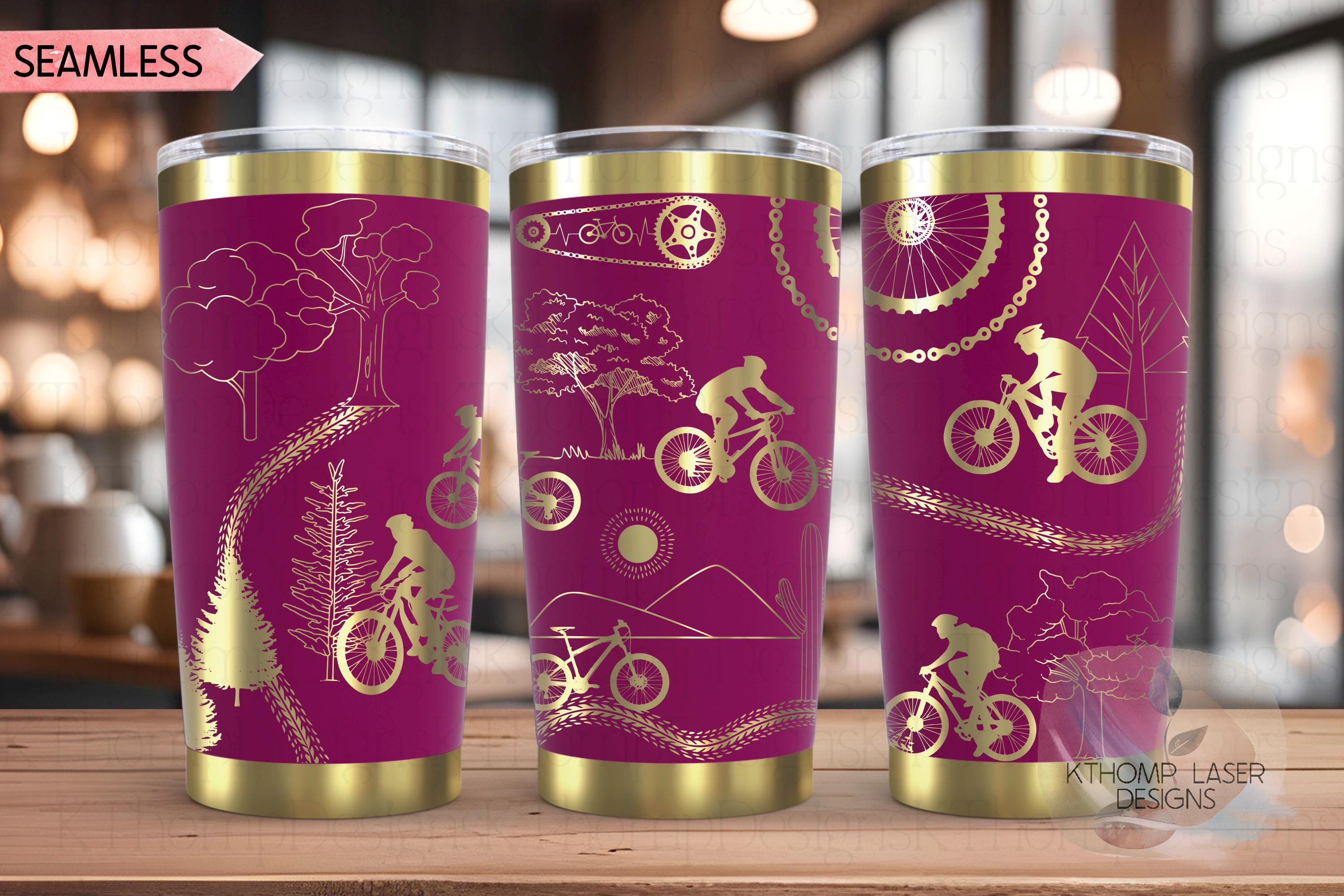 Cycling Mountain Biking Tumbler Wrap SVG | 20oz and 30oz Laser Engraving File | Rotary Ready Digital Design | Hobby Travel SVG