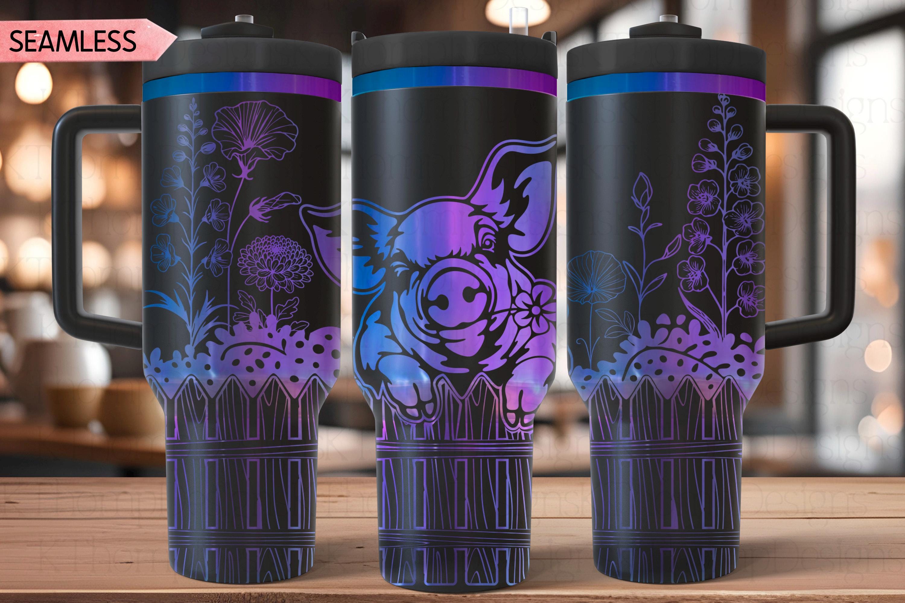 Peeking Floral Pig Tumbler Wrap SVG | 40oz Laser Engraving File | Rotary Ready Digital Design | Western Farm SVG