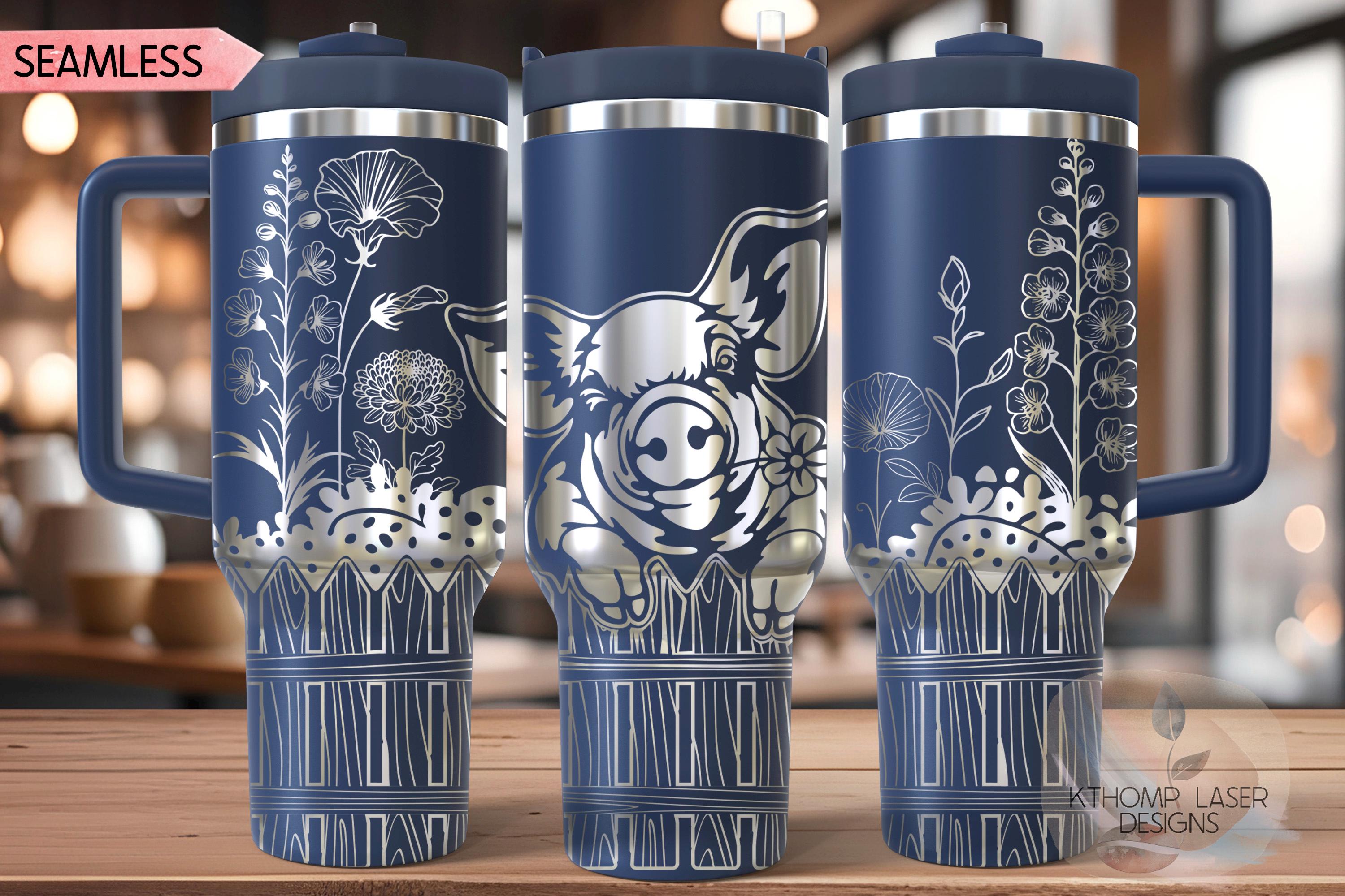Peeking Floral Pig Tumbler Wrap SVG | 40oz Laser Engraving File | Rotary Ready Digital Design | Western Farm SVG