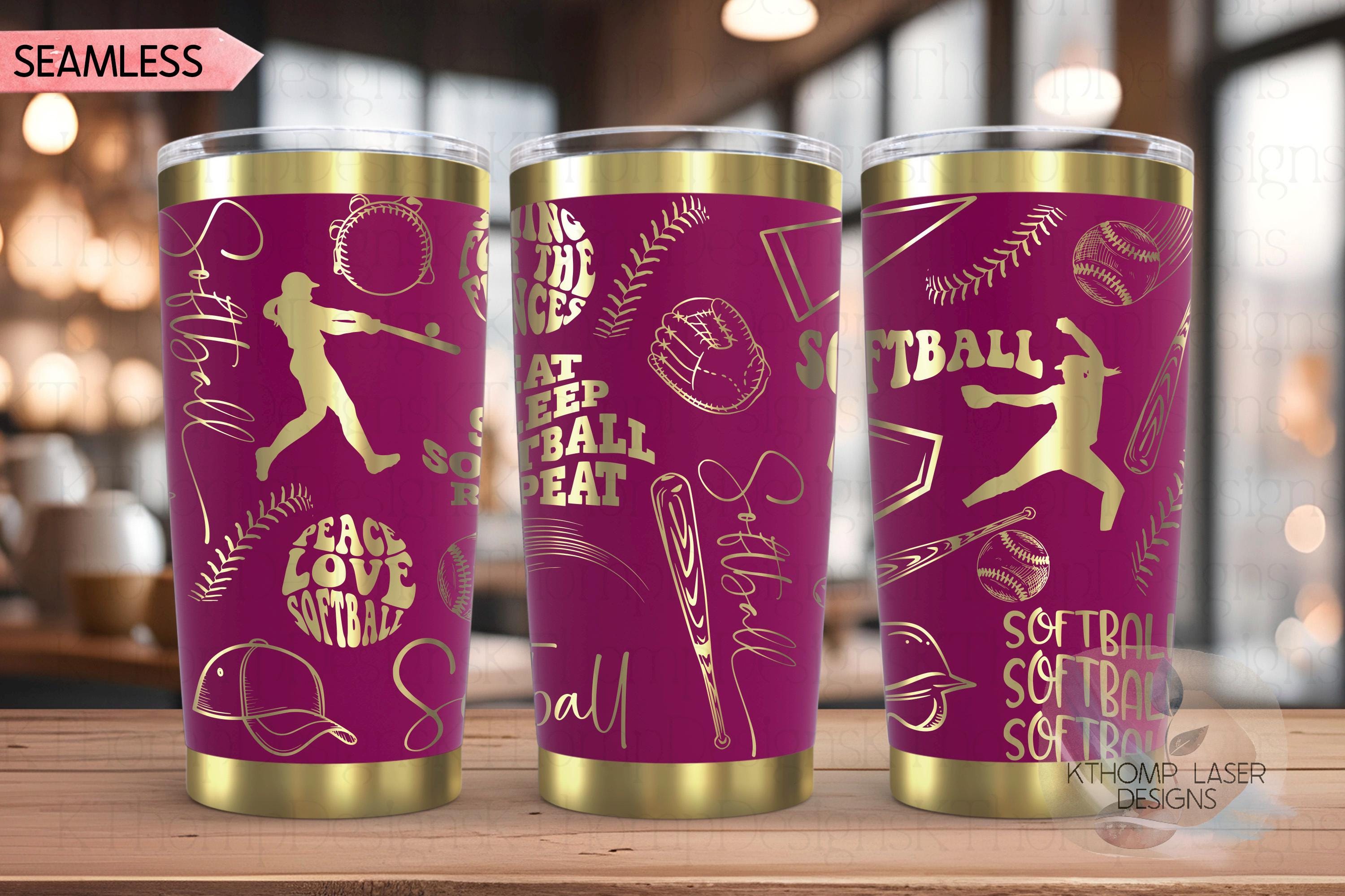 Softball Sports Tumbler Wrap SVG | 20oz and 30oz Laser Engraving File | Rotary Ready Digital Design | Sports Fan SVG
