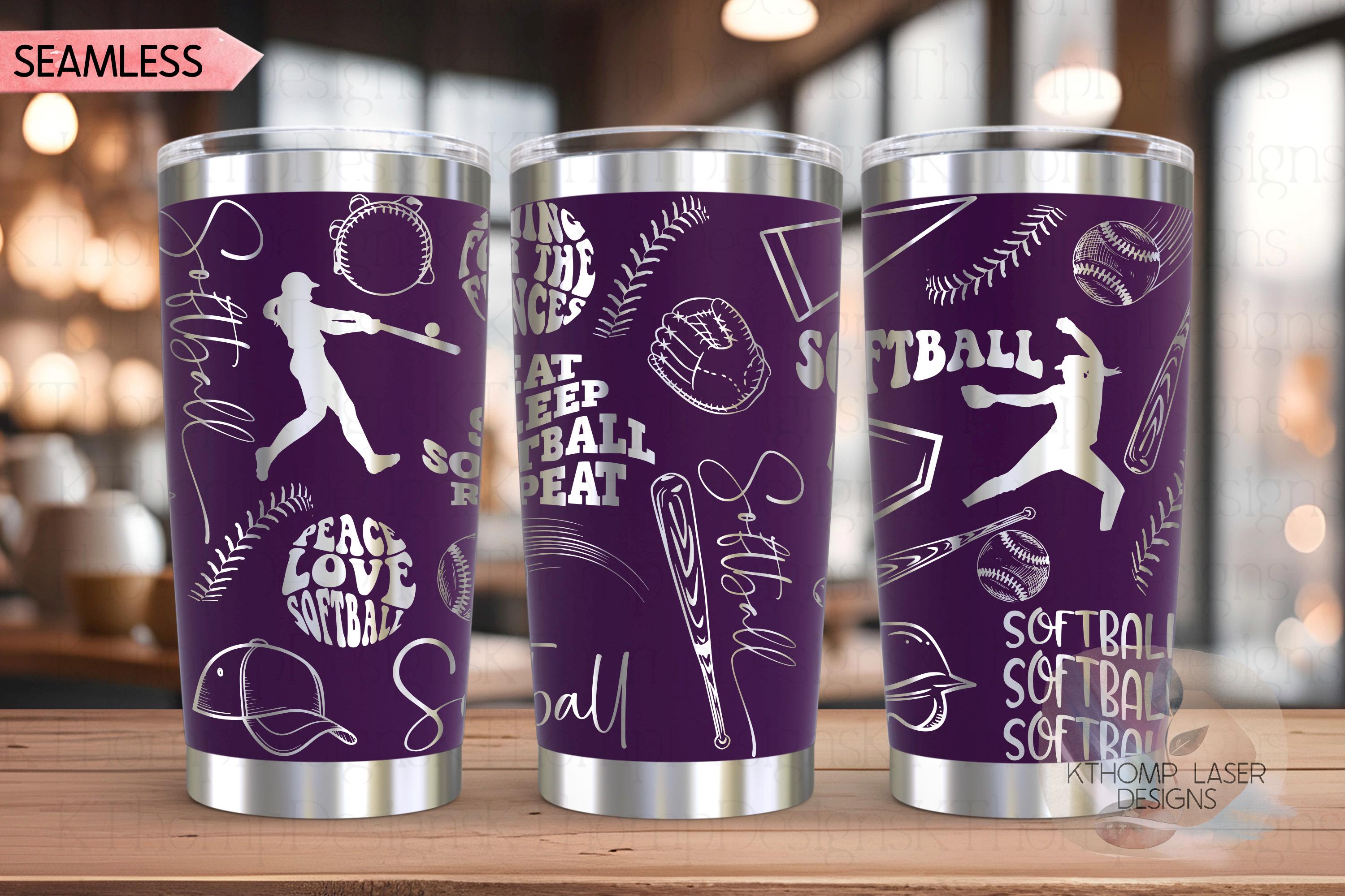 Softball Sports Tumbler Wrap SVG | 20oz and 30oz Laser Engraving File | Rotary Ready Digital Design | Sports Fan SVG