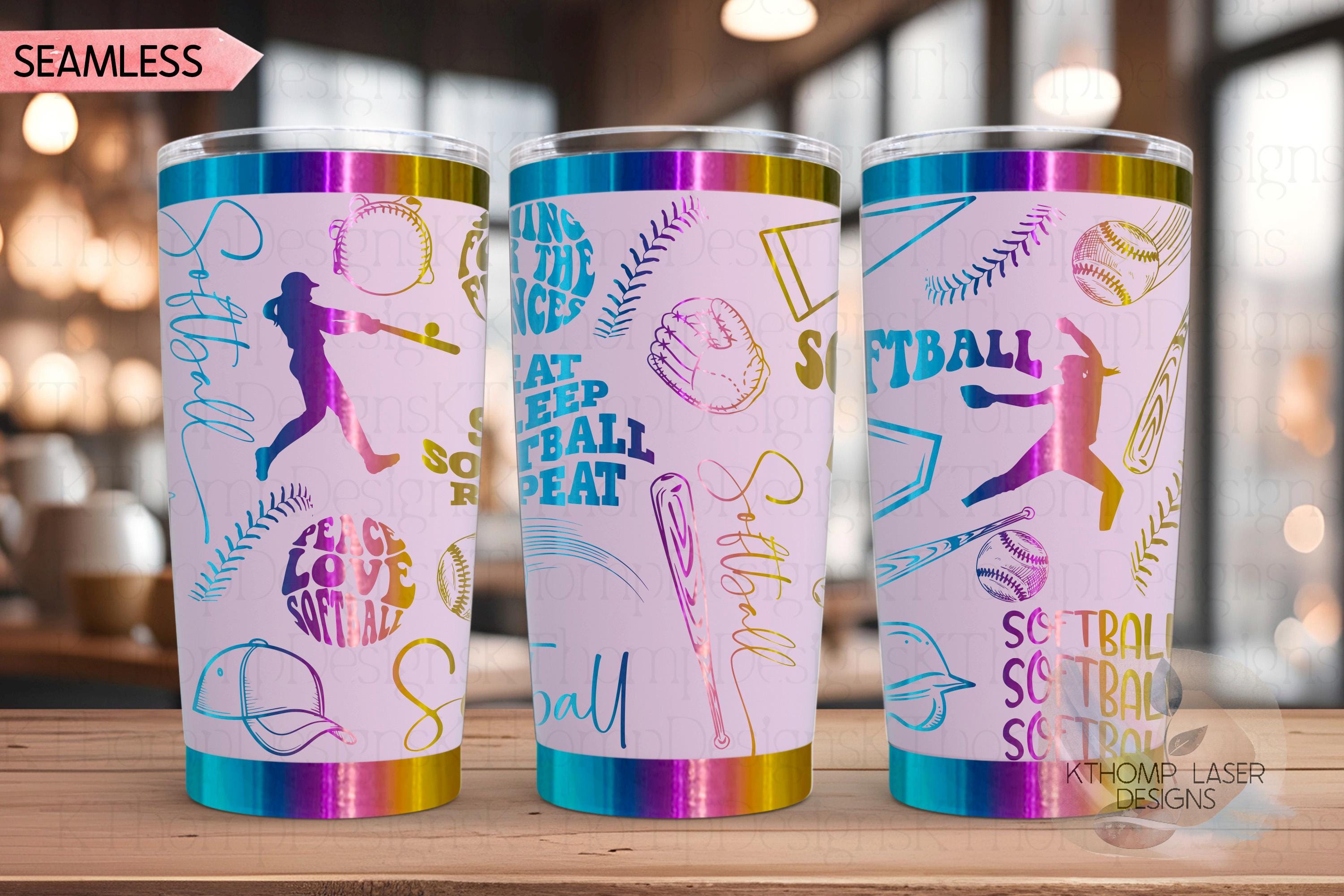 Softball Sports Tumbler Wrap SVG | 20oz and 30oz Laser Engraving File | Rotary Ready Digital Design | Sports Fan SVG