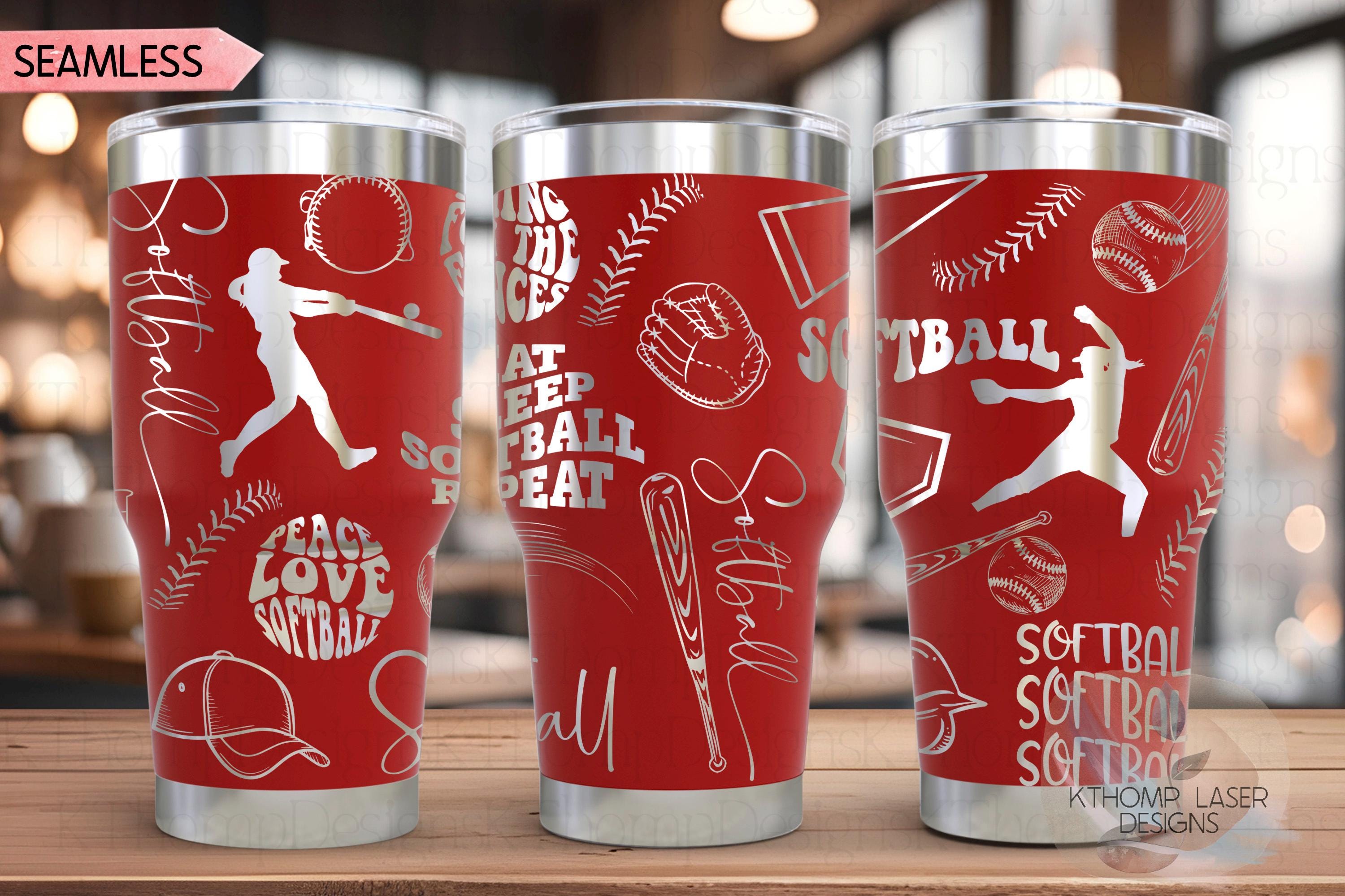 Softball Sports Tumbler Wrap SVG | 20oz and 30oz Laser Engraving File | Rotary Ready Digital Design | Sports Fan SVG