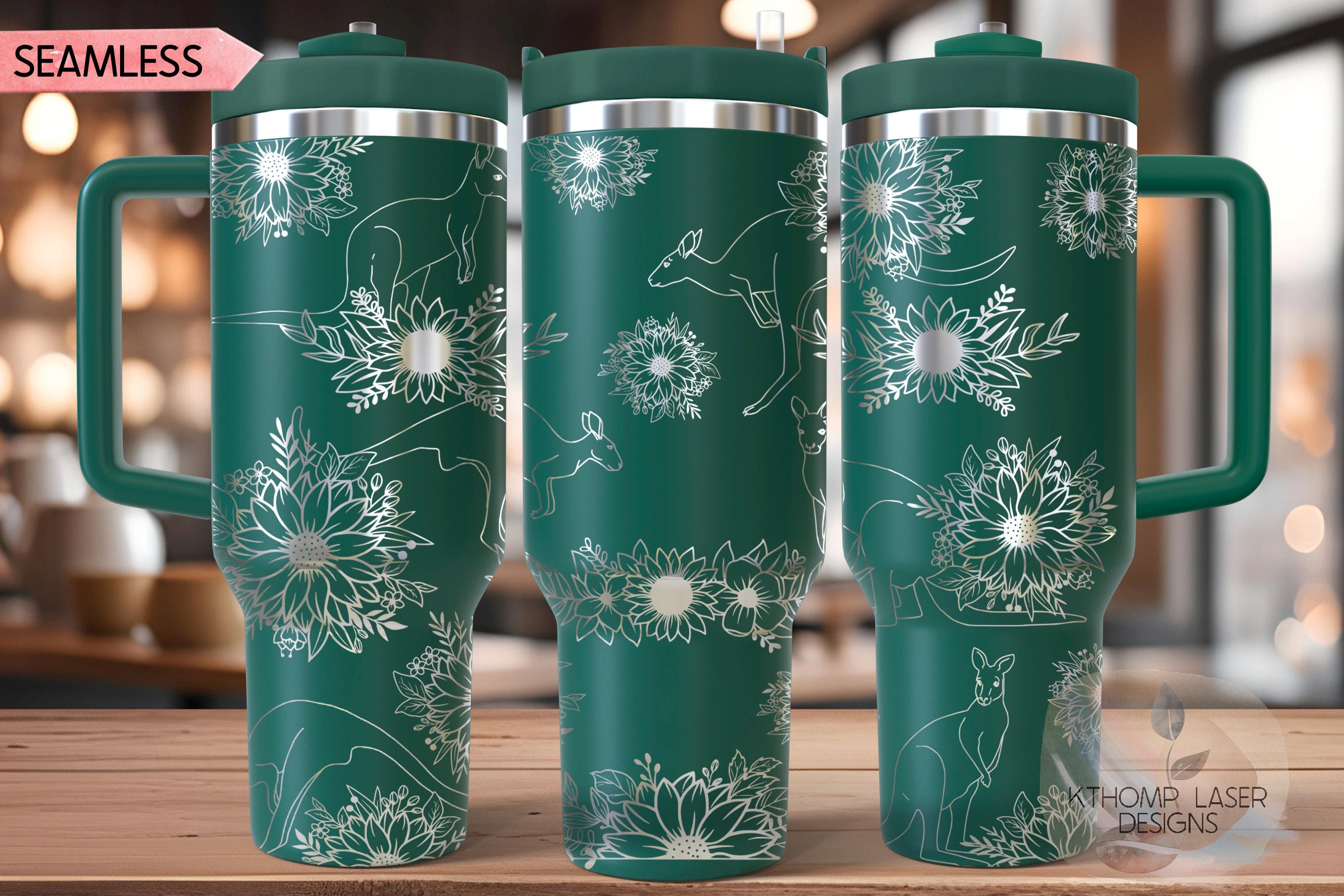Kangaroos & Sunflowers Tumbler Wrap SVG | 40oz Laser Engraving File | Rotary Ready Digital Design | Pet Lover Gift