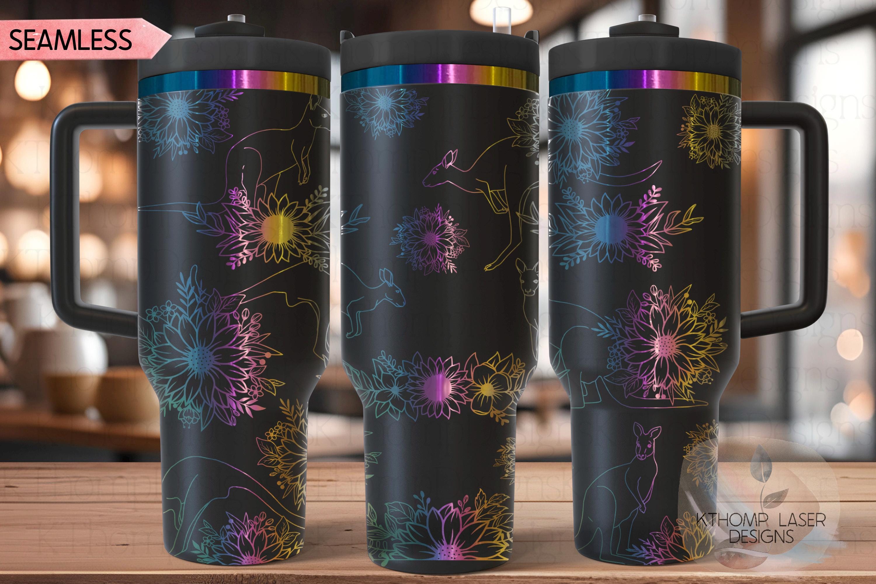 Kangaroos & Sunflowers Tumbler Wrap SVG | 40oz Laser Engraving File | Rotary Ready Digital Design | Pet Lover Gift