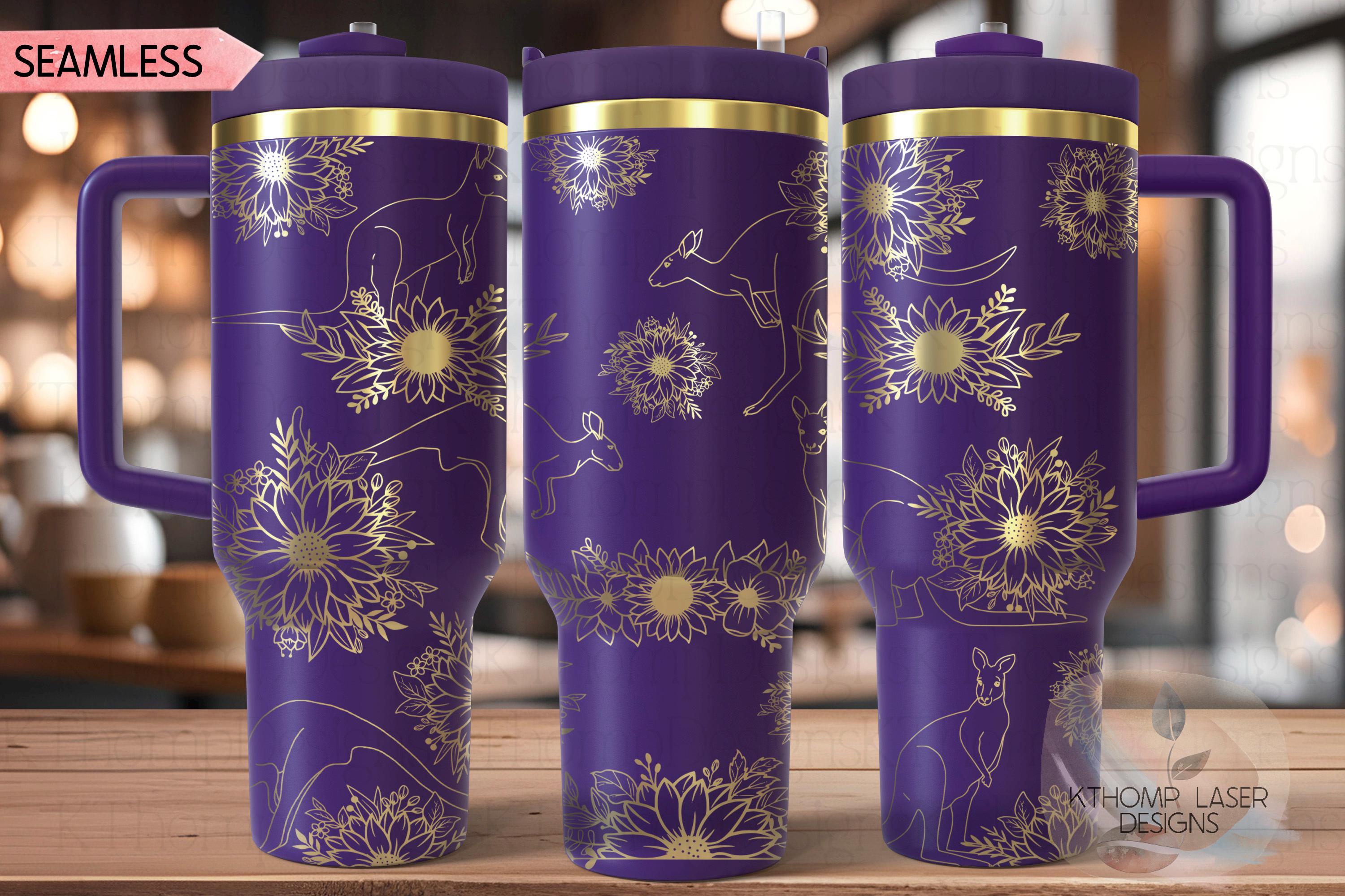 Kangaroos & Sunflowers Tumbler Wrap SVG | 40oz Laser Engraving File | Rotary Ready Digital Design | Pet Lover Gift