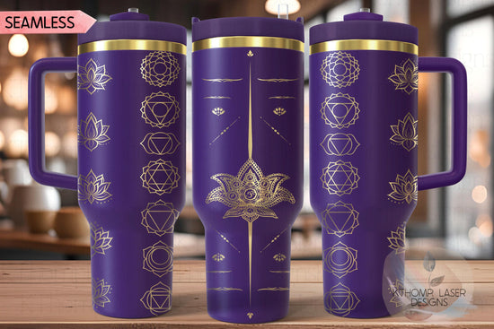 Yoga Chakras Tumbler Wrap SVG | 40oz Laser Engraving File | Rotary Ready Digital Design | Zodiac Boho SVG