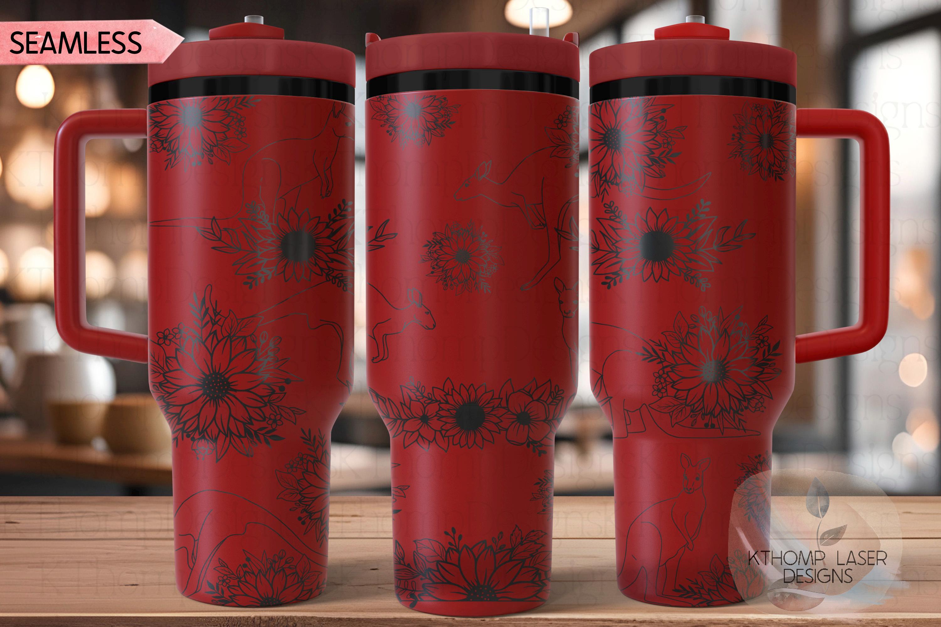 Kangaroos & Sunflowers Tumbler Wrap SVG | 40oz Laser Engraving File | Rotary Ready Digital Design | Pet Lover Gift