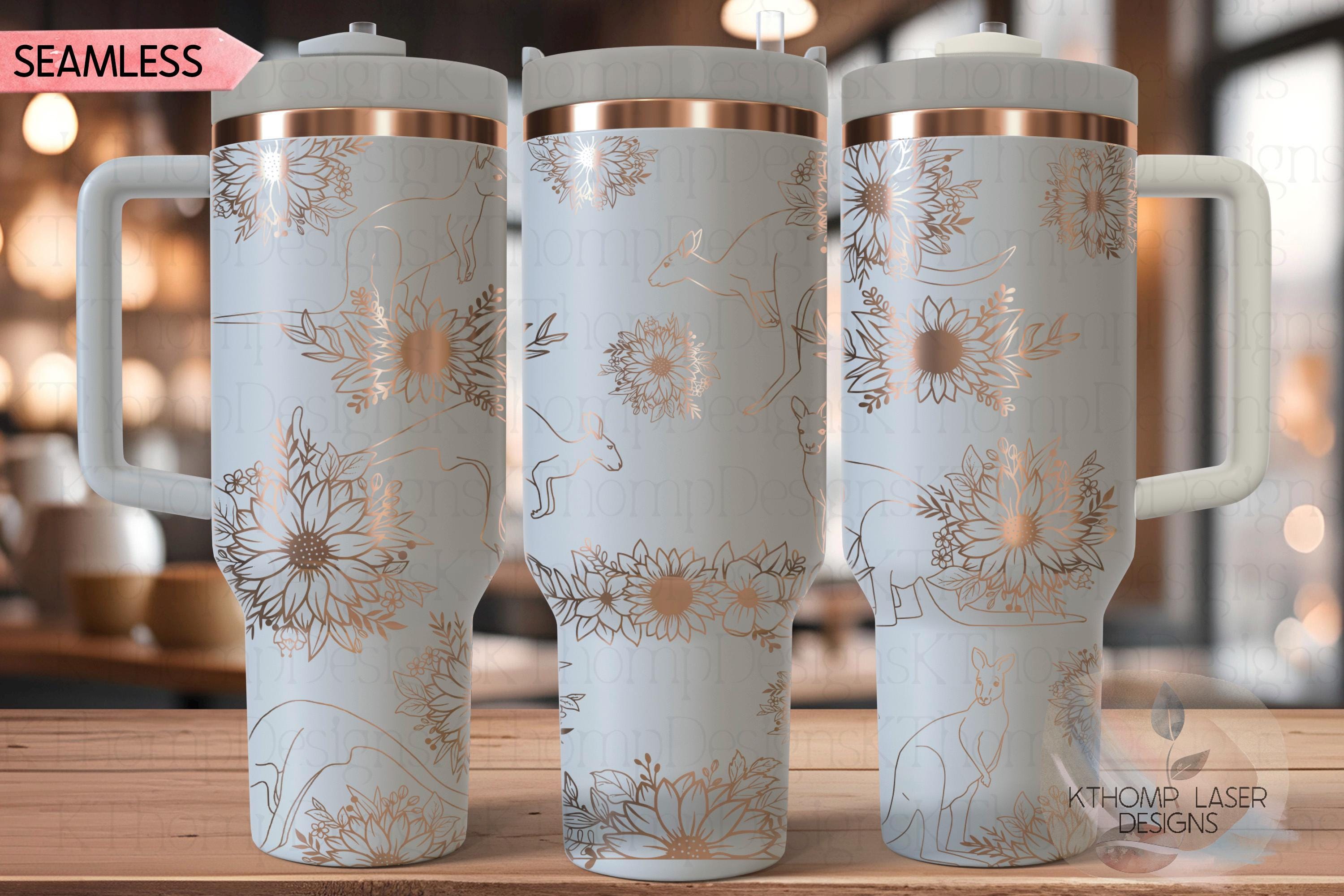 Kangaroos & Sunflowers Tumbler Wrap SVG | 40oz Laser Engraving File | Rotary Ready Digital Design | Pet Lover Gift