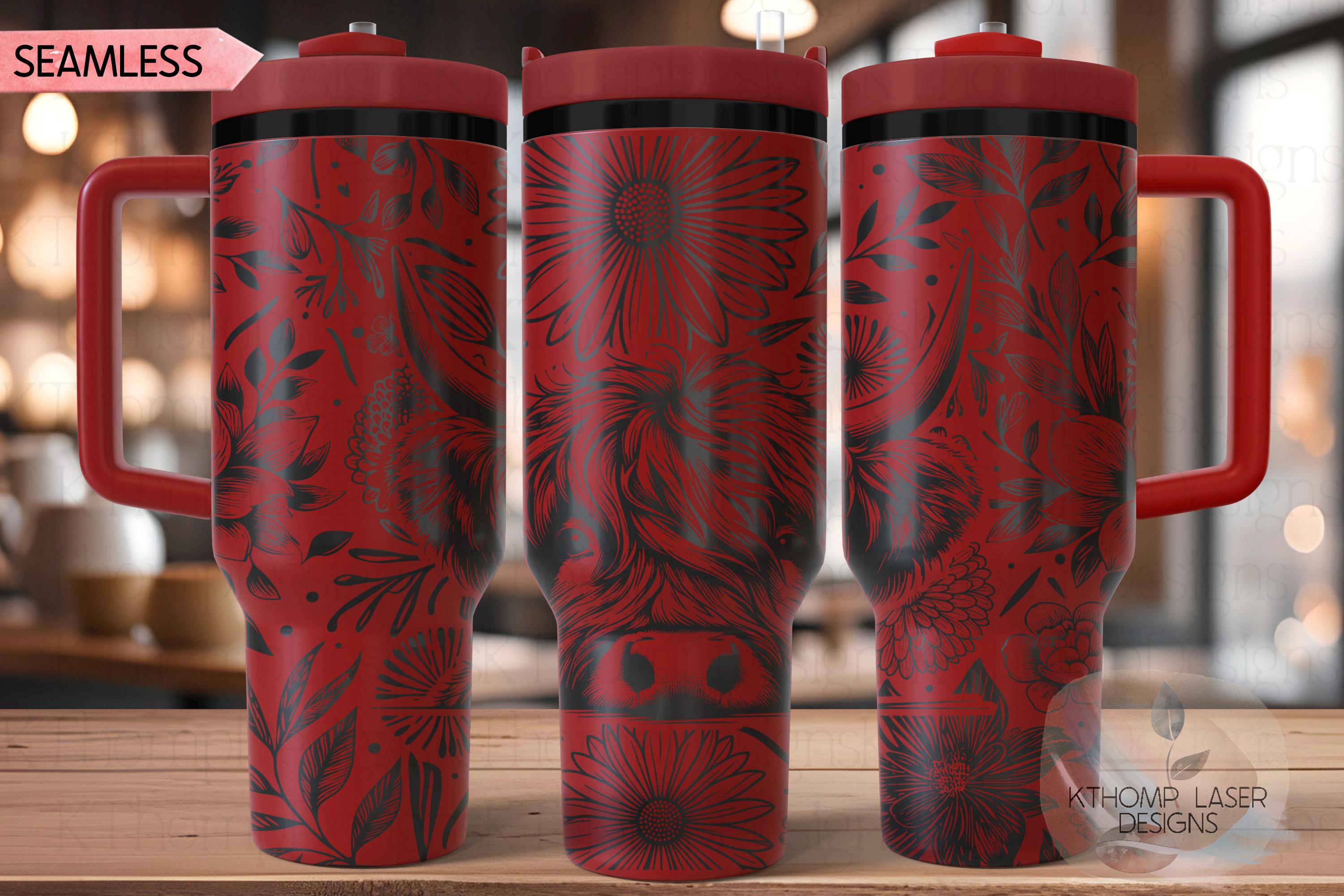 Floral Highland Cow Tumbler Wrap SVG, 40oz Laser Engraving File, Rotary Ready Digital Design, Western Farm SVG