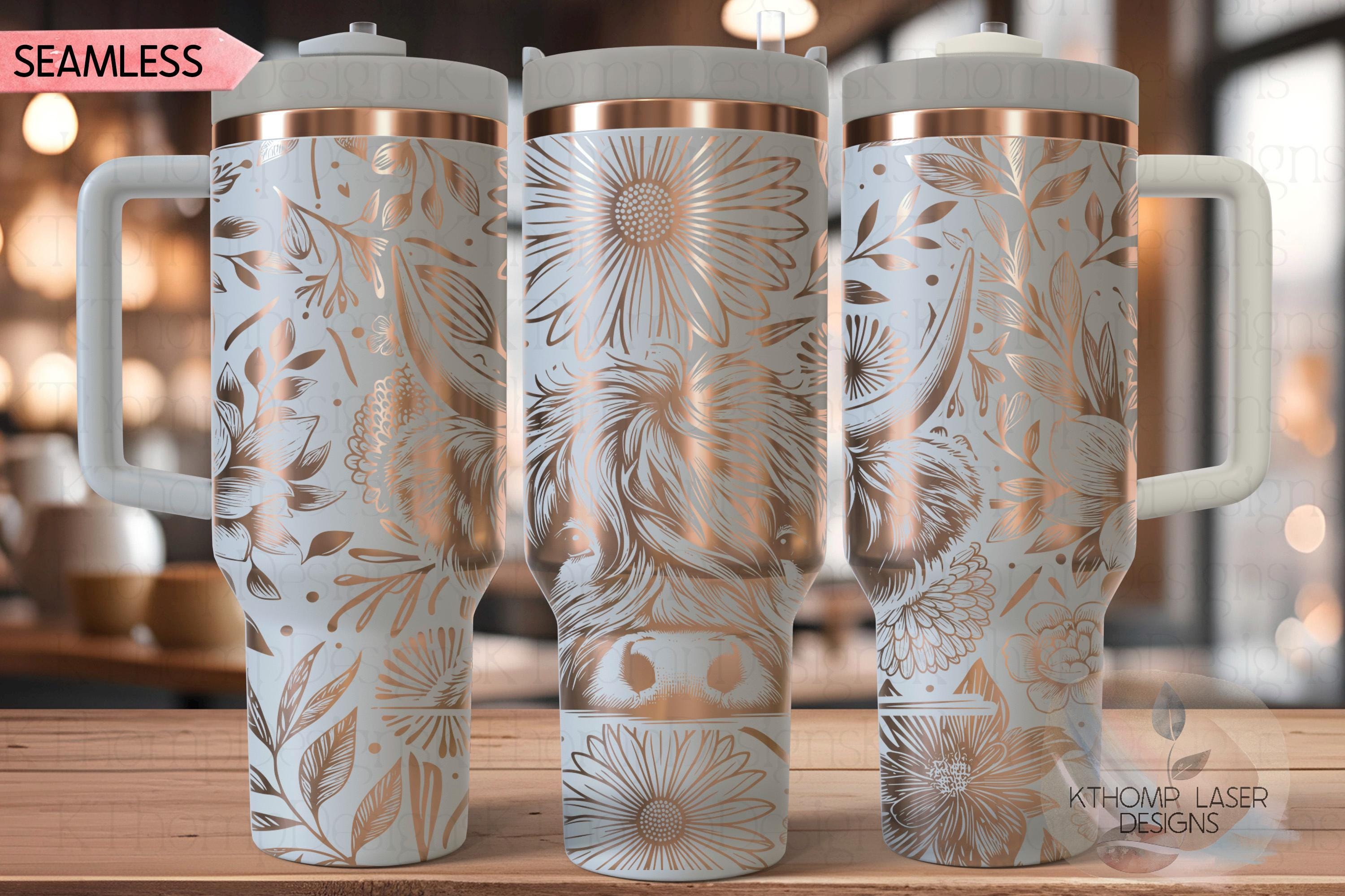 Floral Highland Cow Tumbler Wrap SVG, 40oz Laser Engraving File, Rotary Ready Digital Design, Western Farm SVG