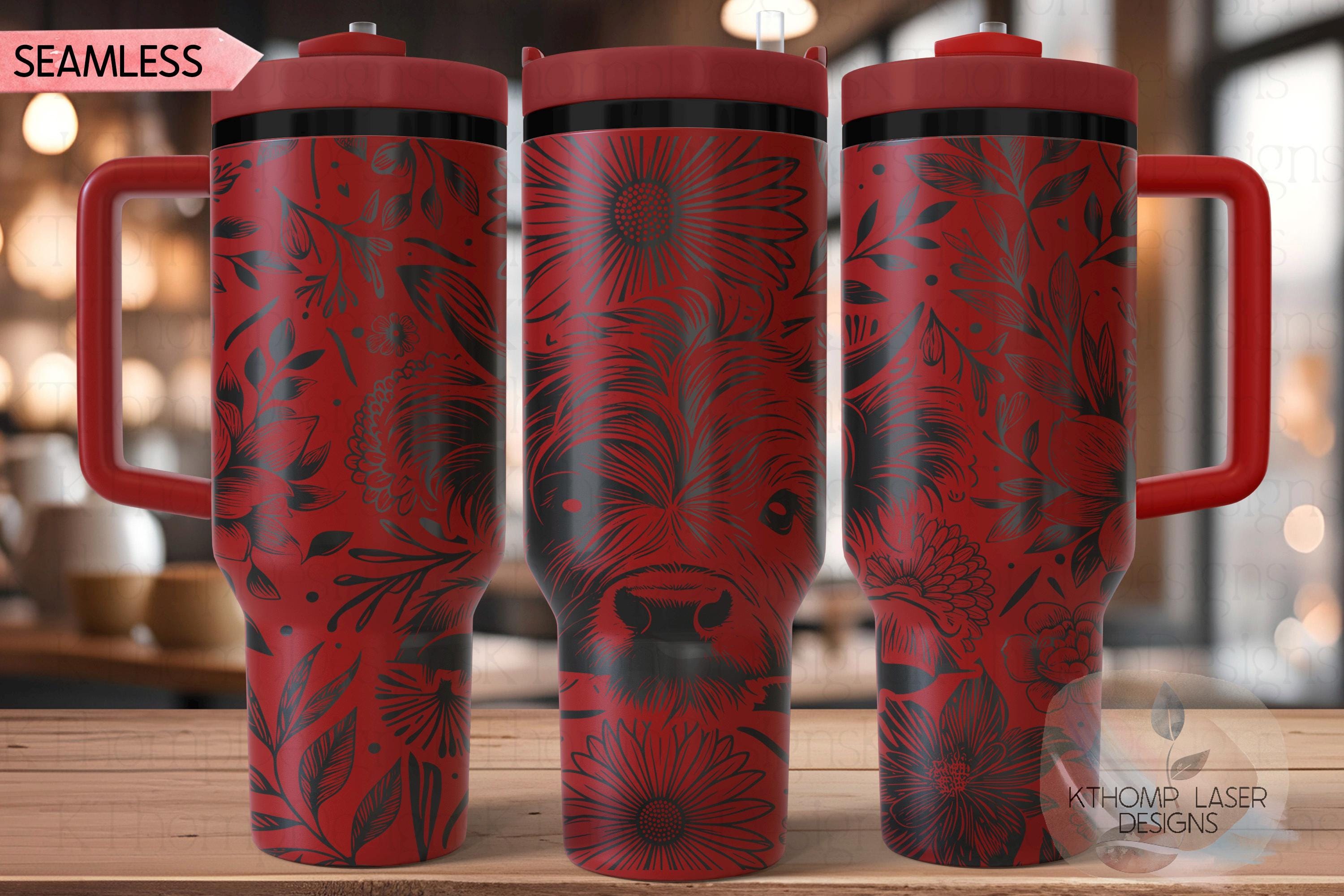 Floral Baby Highland Cow Tumbler Wrap SVG, 40oz Laser Engraving File, Rotary Ready Digital Design, Western Farm SVG