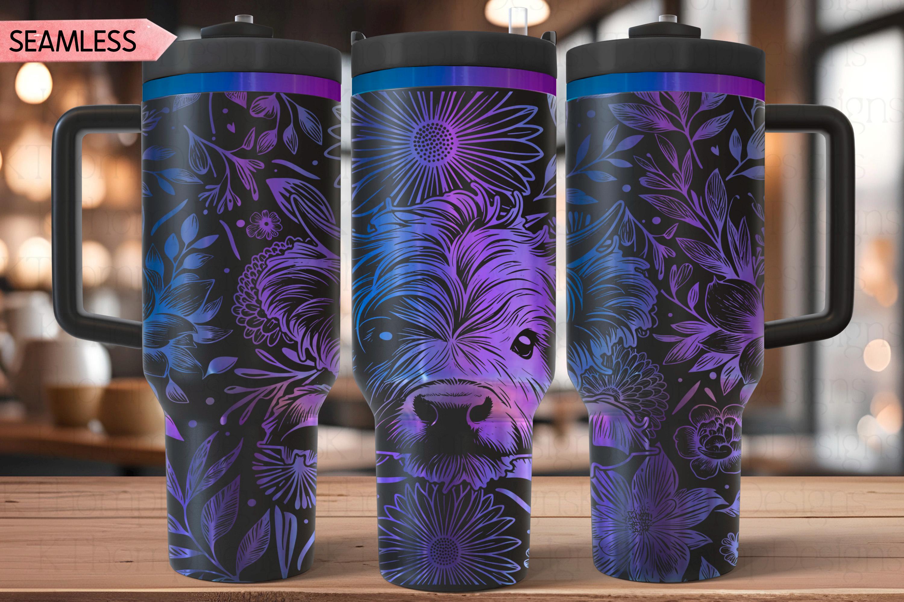 Floral Baby Highland Cow Tumbler Wrap SVG, 40oz Laser Engraving File, Rotary Ready Digital Design, Western Farm SVG