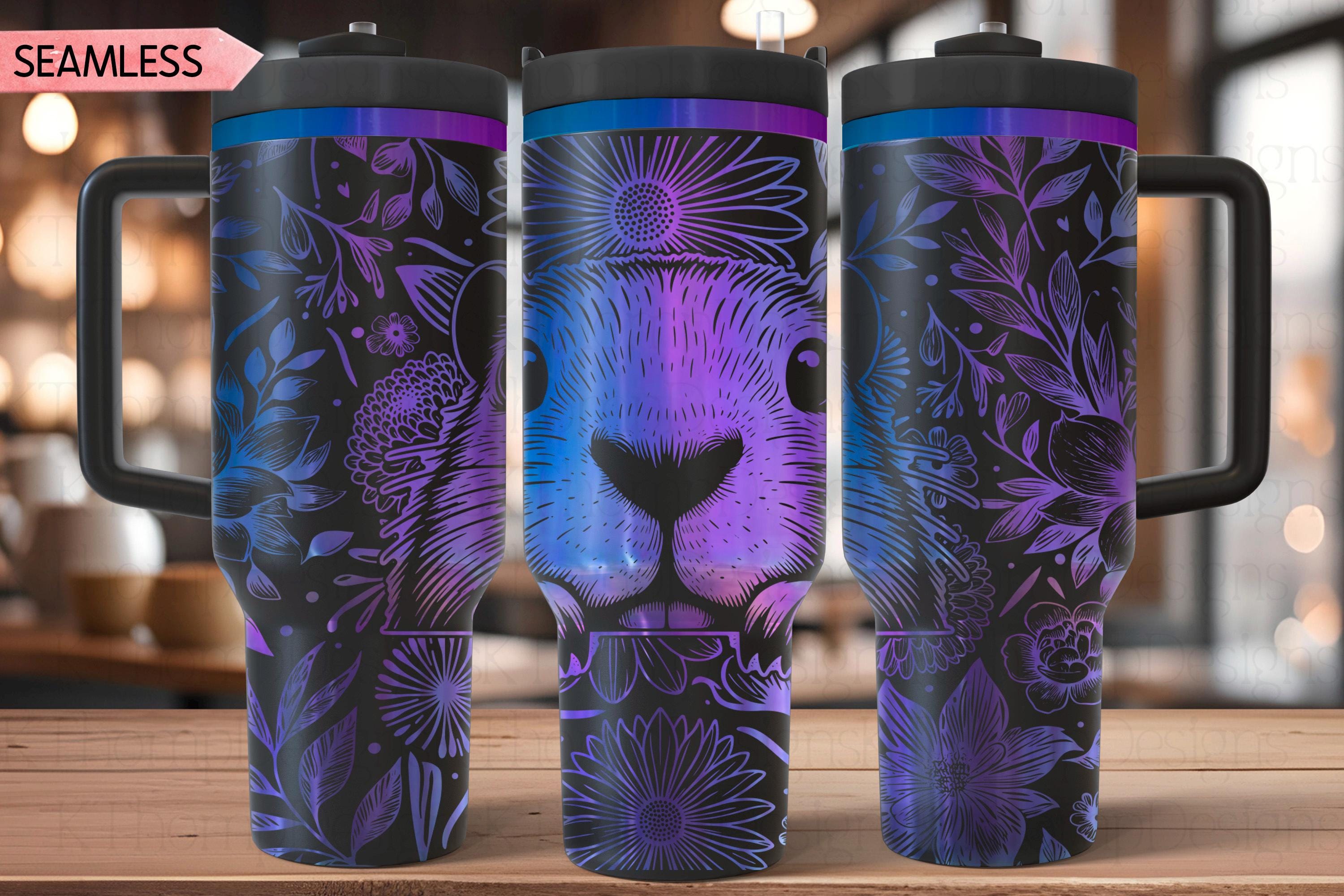 Floral Beaver Tumbler Wrap SVG, 40oz Laser Engraving File, Rotary Ready Digital Design, Pet Lover Gift