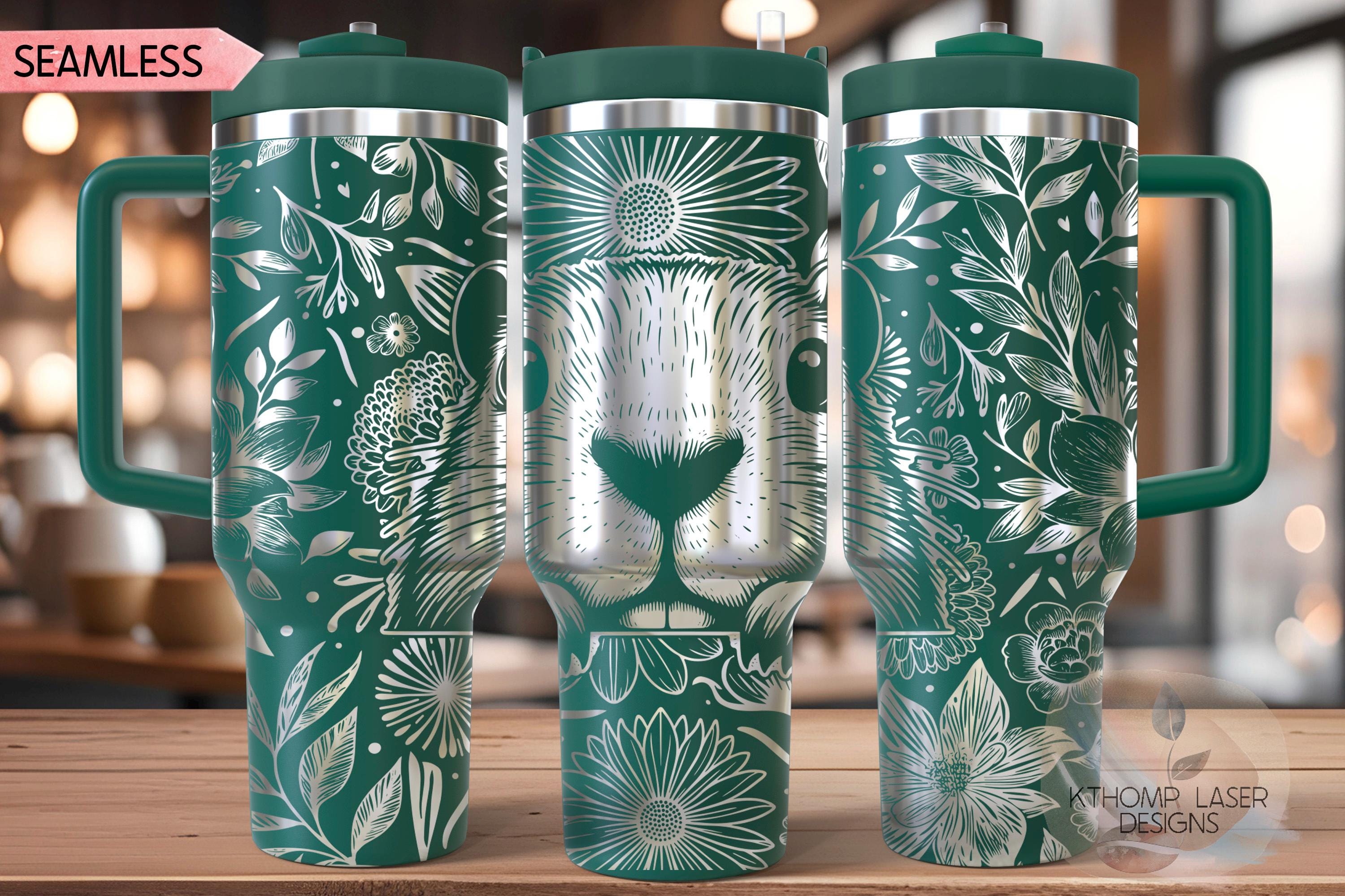 Floral Beaver Tumbler Wrap SVG, 40oz Laser Engraving File, Rotary Ready Digital Design, Pet Lover Gift