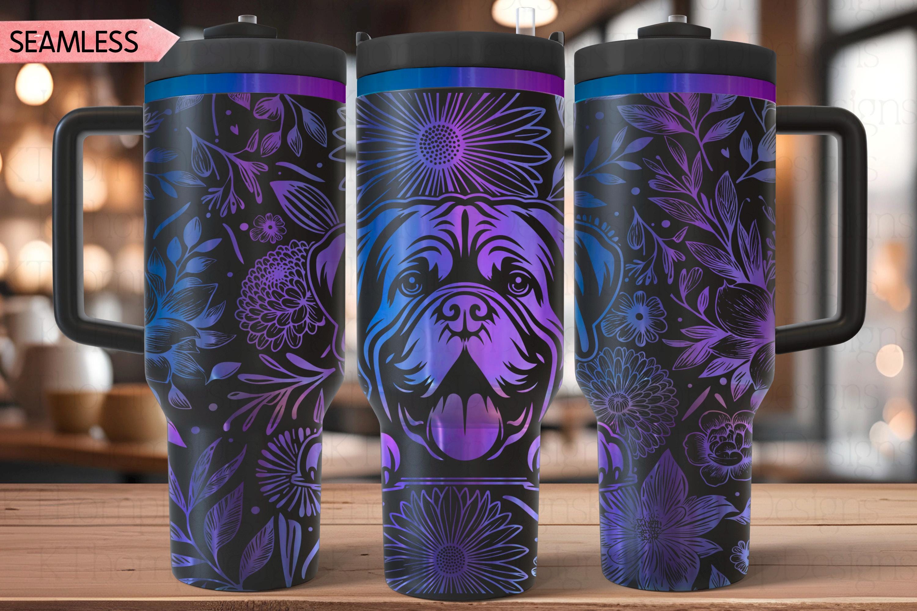 Floral Dogue De Bordeaux Tumbler Wrap SVG, 40oz Laser Engraving File, Rotary Ready Digital Design, Pet Lover Gift