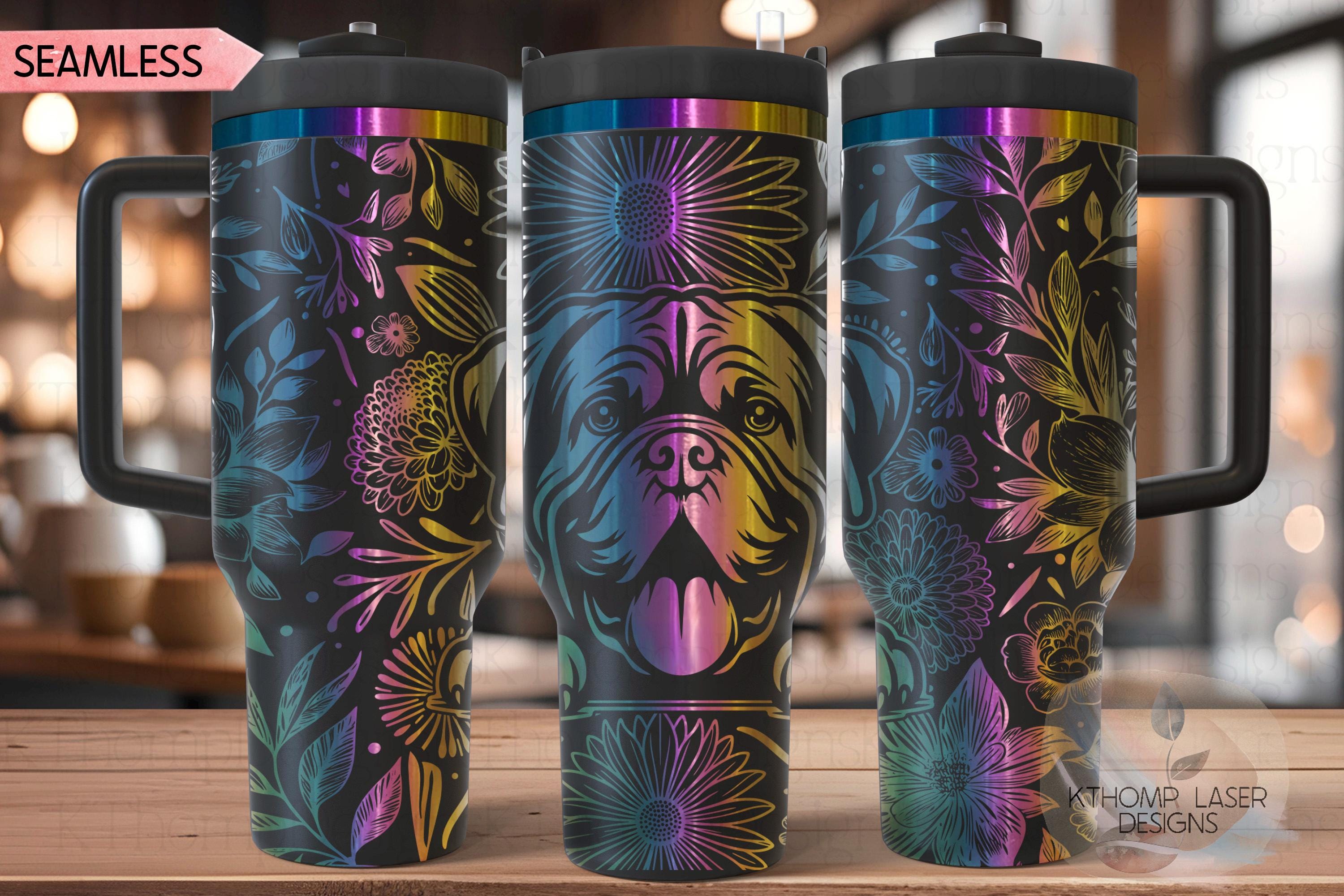 Floral Dogue De Bordeaux Tumbler Wrap SVG, 40oz Laser Engraving File, Rotary Ready Digital Design, Pet Lover Gift