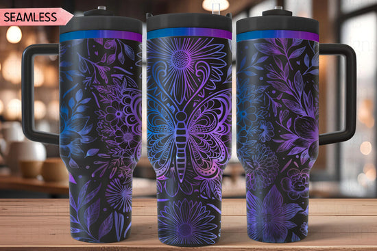 Floral Butterfly Tumbler Wrap SVG, 40oz Laser Engraving File, Rotary Ready Digital Design, Pet Lover Gift
